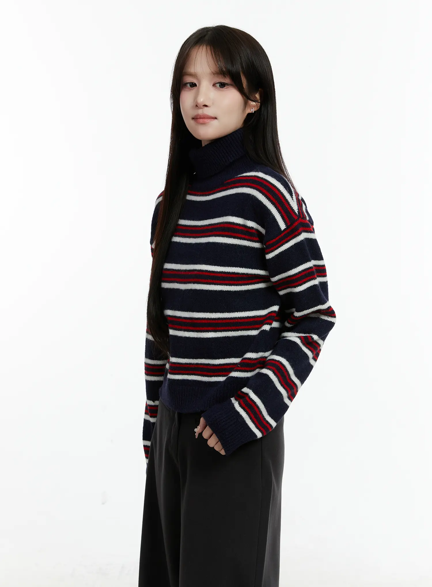 Striped Turtleneck Knit Sweater CD514 - Image 9