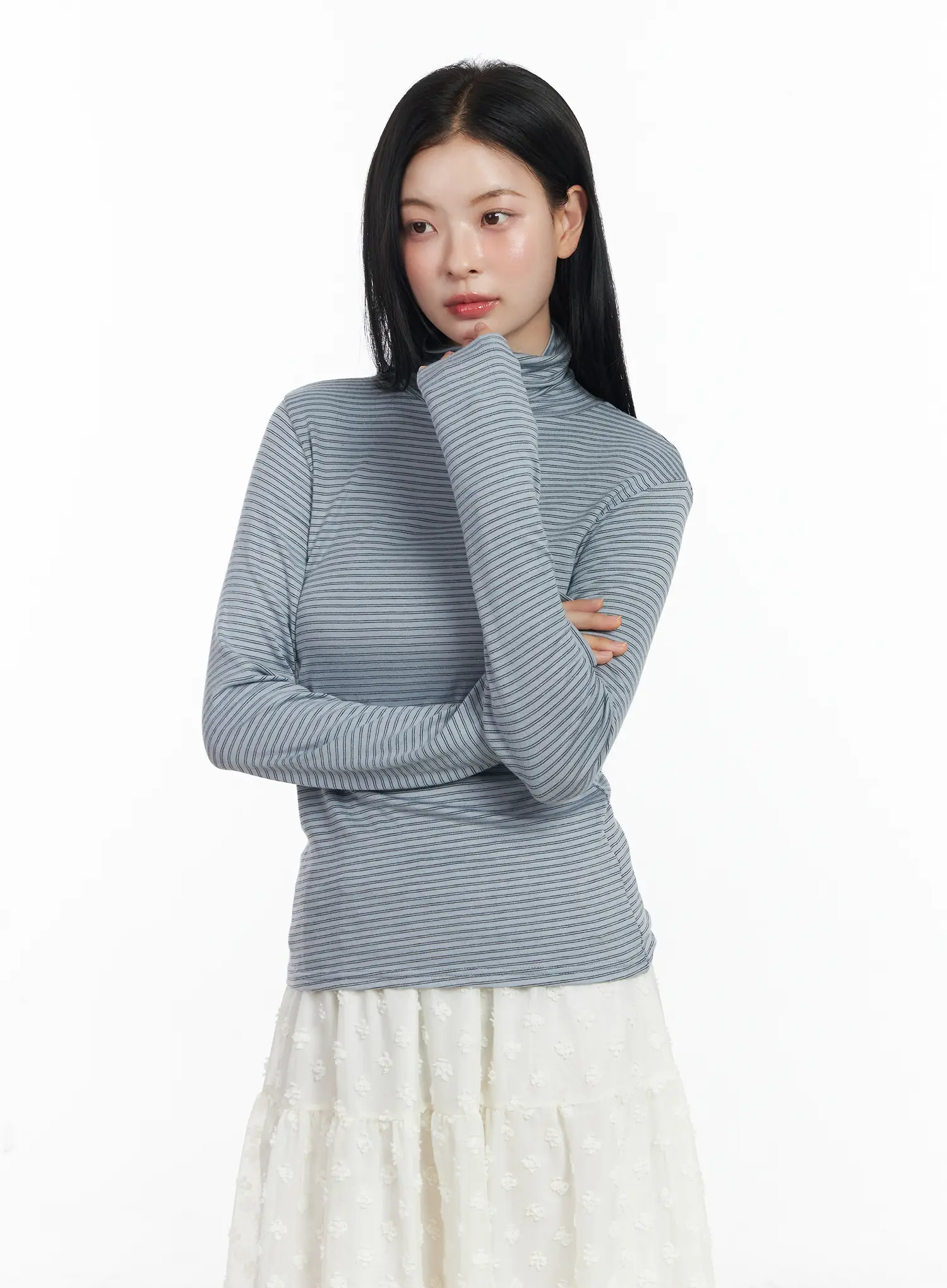 Striped Turtleneck Long Sleeve Top CJ519 - Image 12