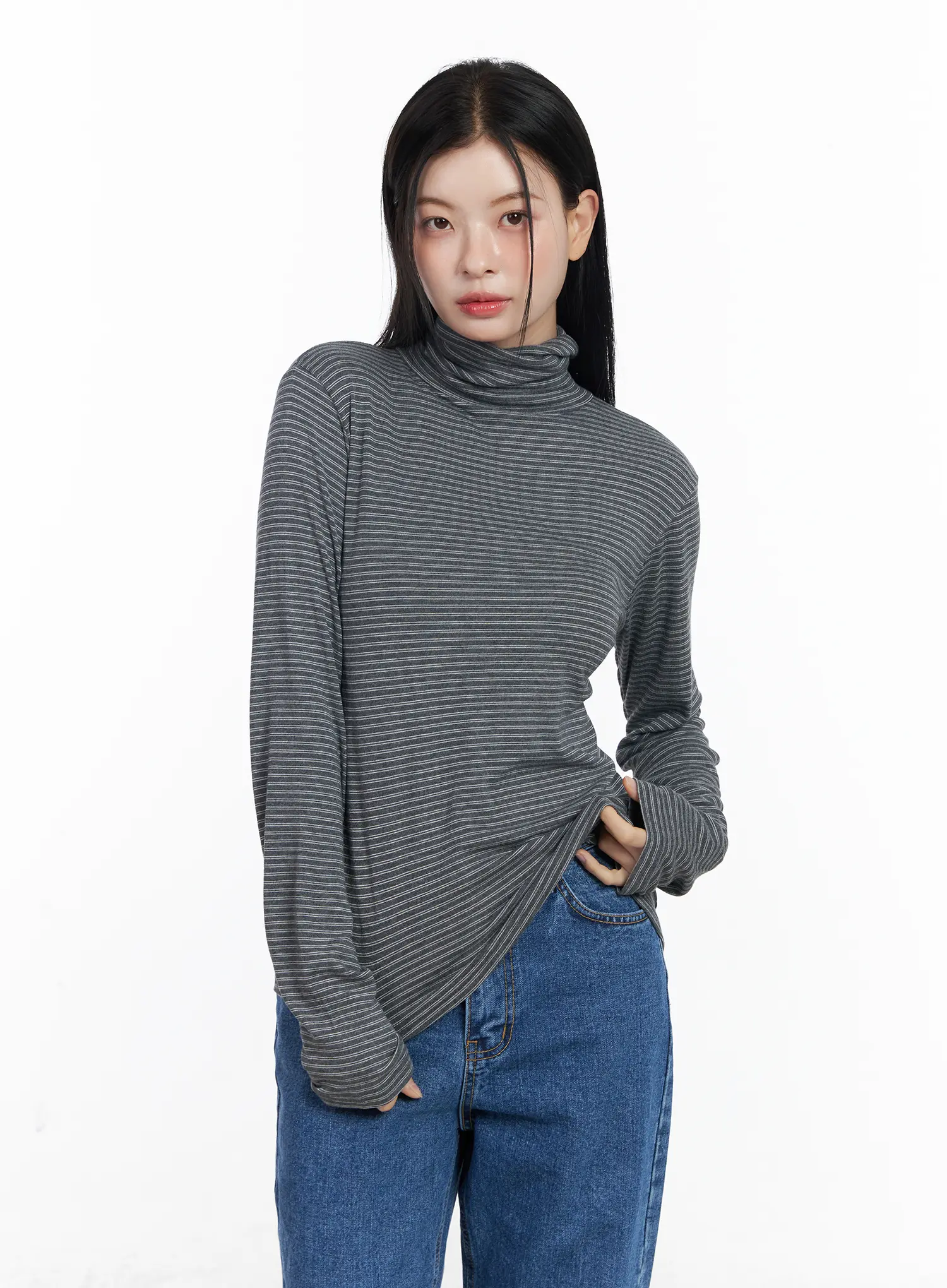 Striped Turtleneck Long Sleeve Top CJ519 - Image 13