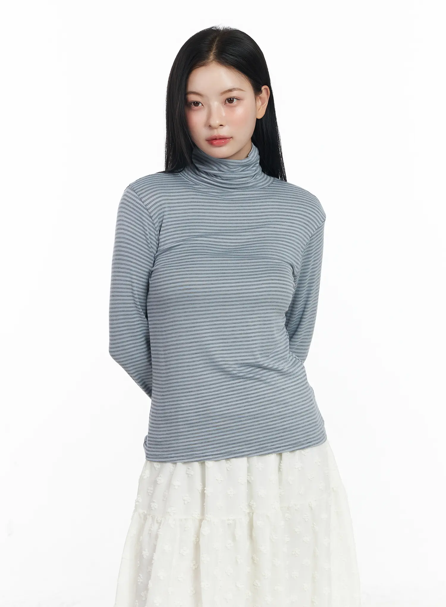 Striped Turtleneck Long Sleeve Top CJ519 - Image 2