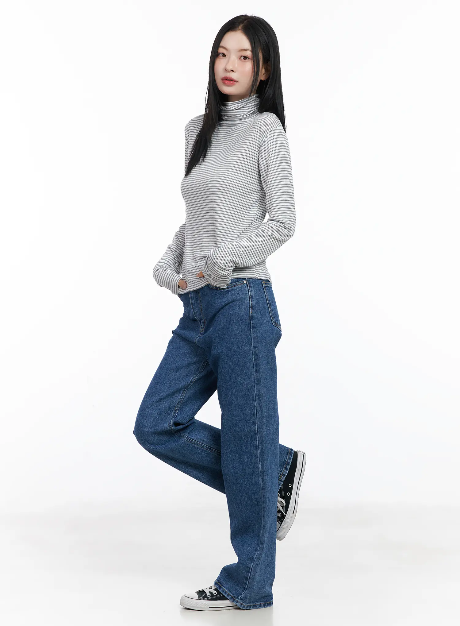 Striped Turtleneck Long Sleeve Top CJ519 - Image 4