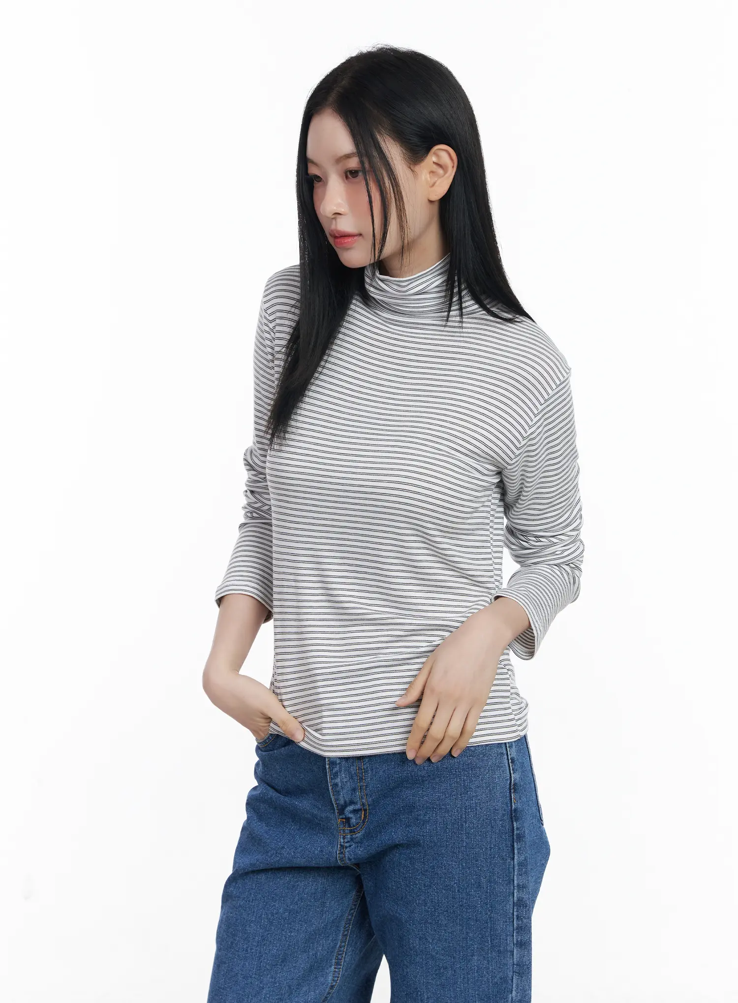 Striped Turtleneck Long Sleeve Top CJ519 - Image 7