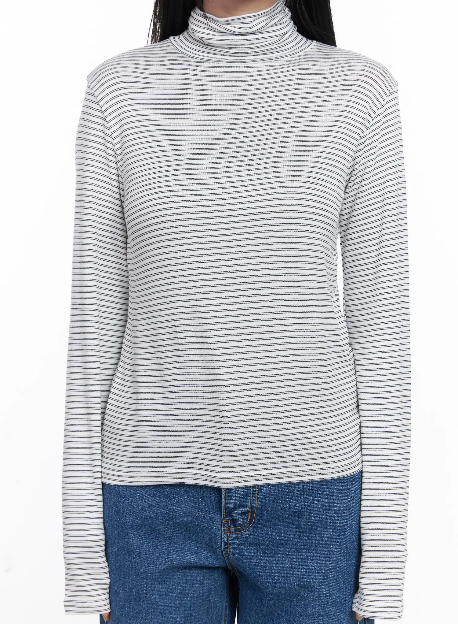 Striped Turtleneck Long Sleeve Top CJ519 - Image 9