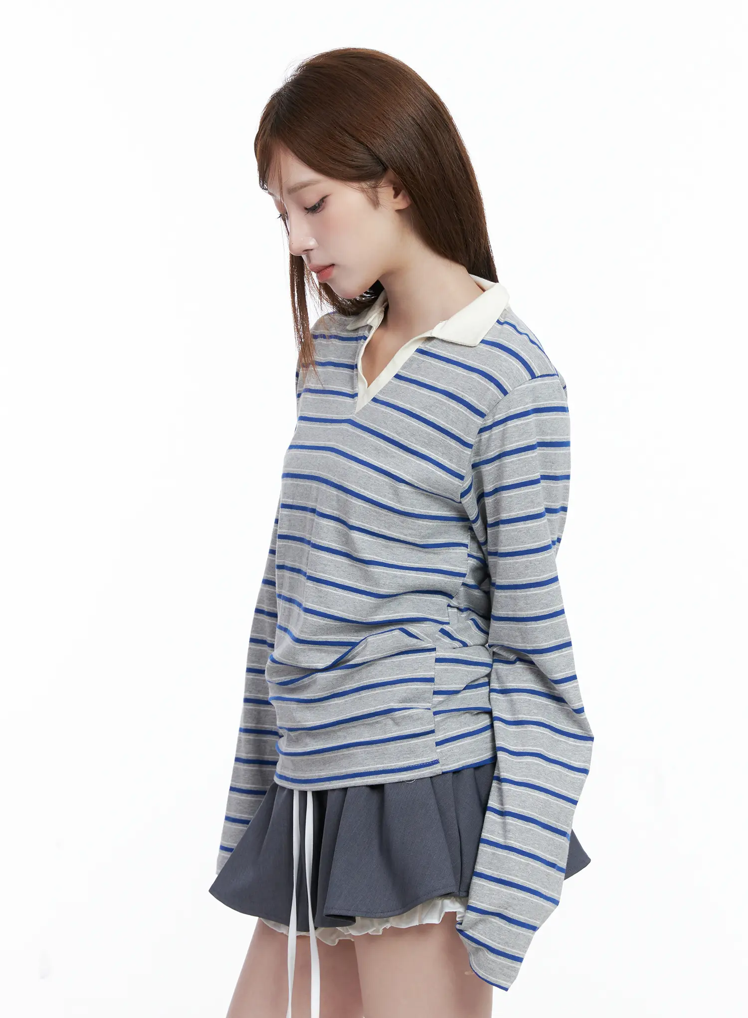 Striped V-Neck Collar Polo Shirt CG529 - Image 4