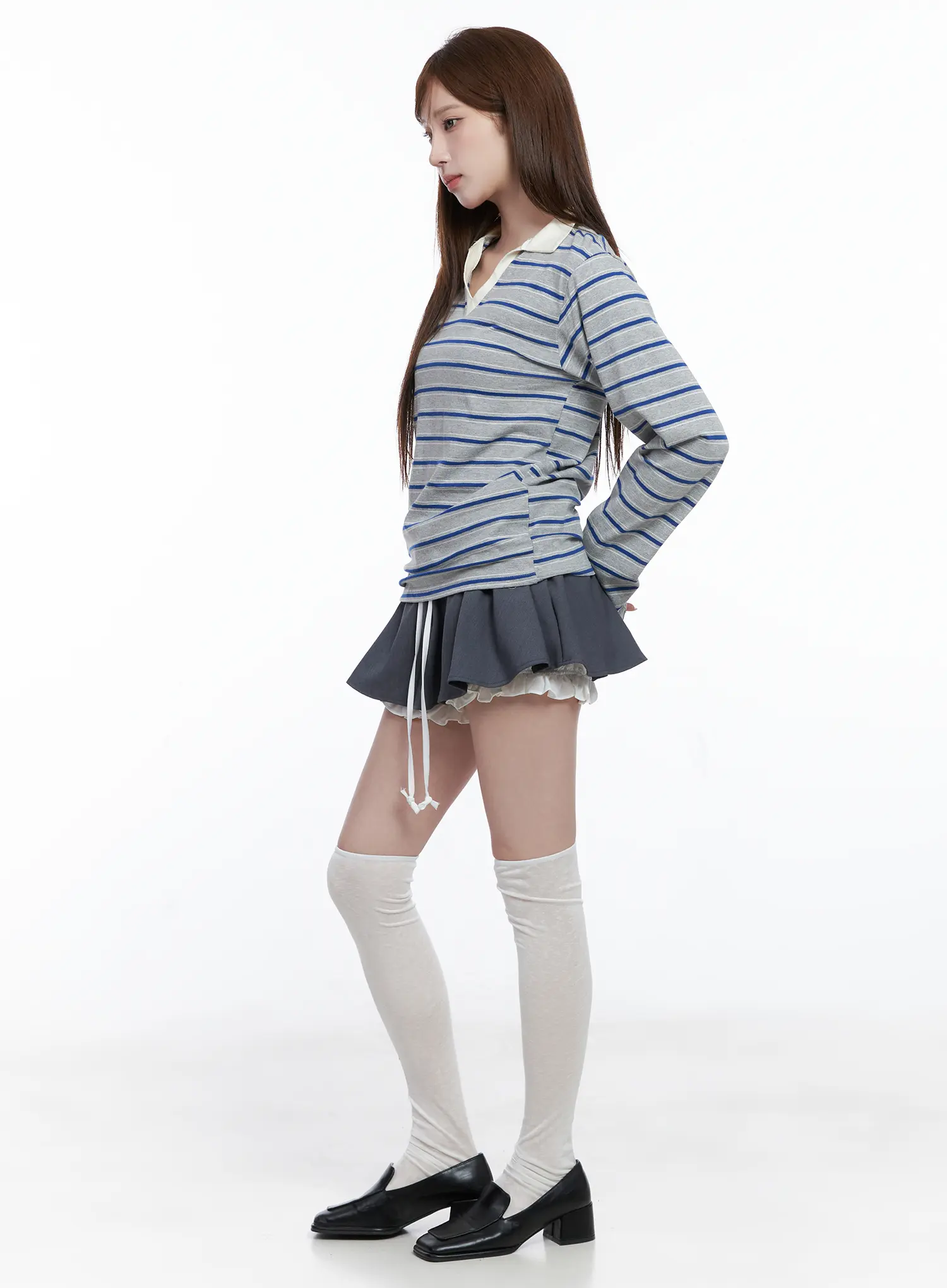 Striped V-Neck Collar Polo Shirt CG529 - Image 5