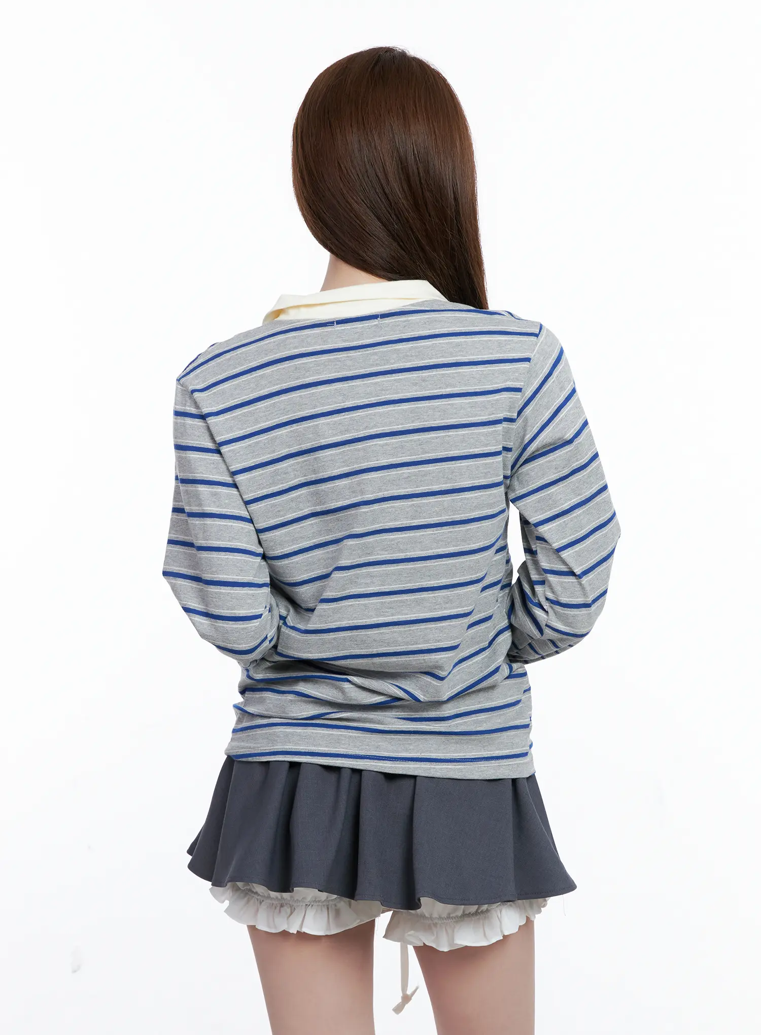 Striped V-Neck Collar Polo Shirt CG529 - Image 6