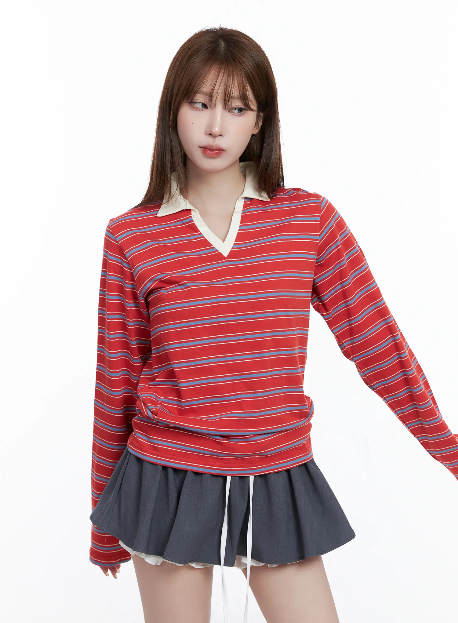 Striped V-Neck Collar Polo Shirt CG529 - Image 8