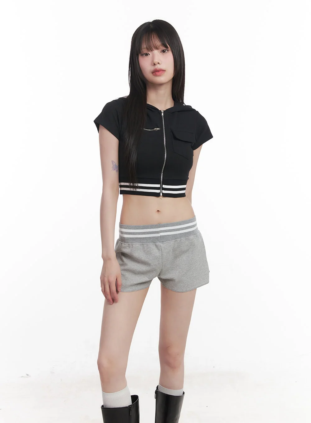 Striped Zip-Up Hooded Crop Top CU506 - Image 11