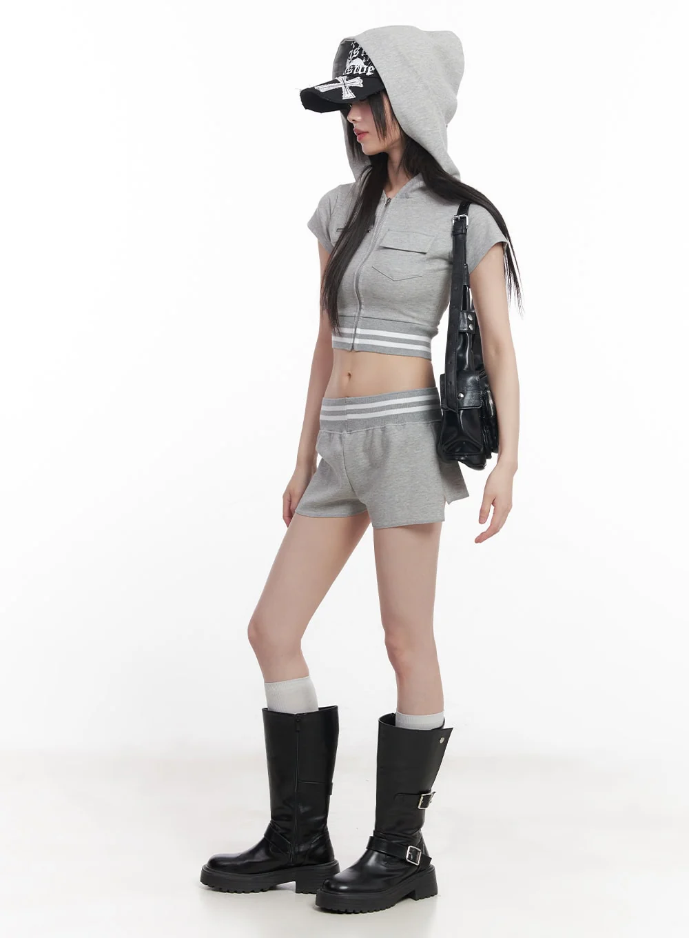Striped Zip-Up Hooded Crop Top CU506 - Image 2