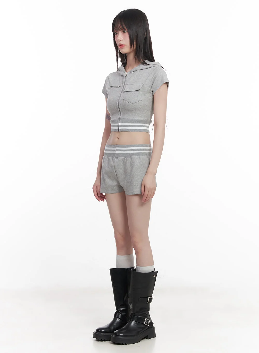 Striped Zip-Up Hooded Crop Top CU506 - Image 3