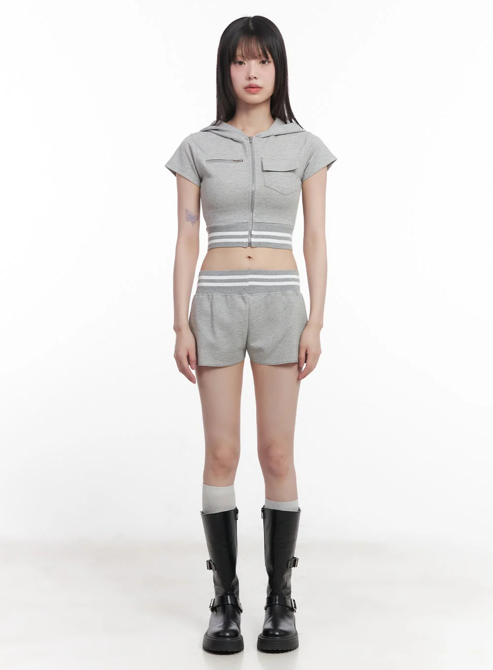 Striped Zip-Up Hooded Crop Top CU506 - Image 4