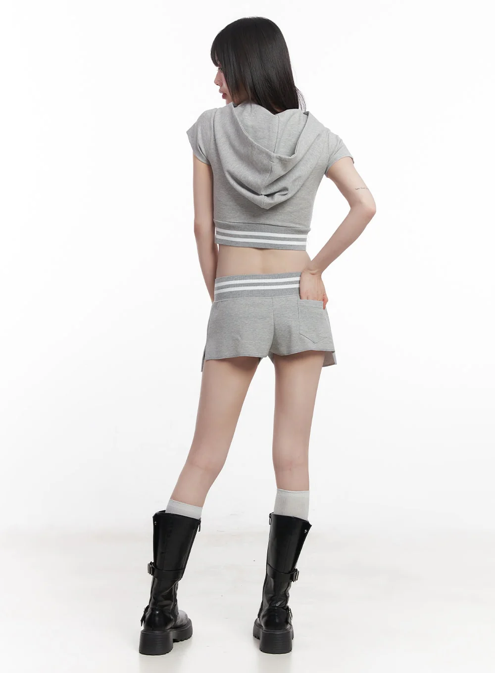Striped Zip-Up Hooded Crop Top CU506 - Image 6