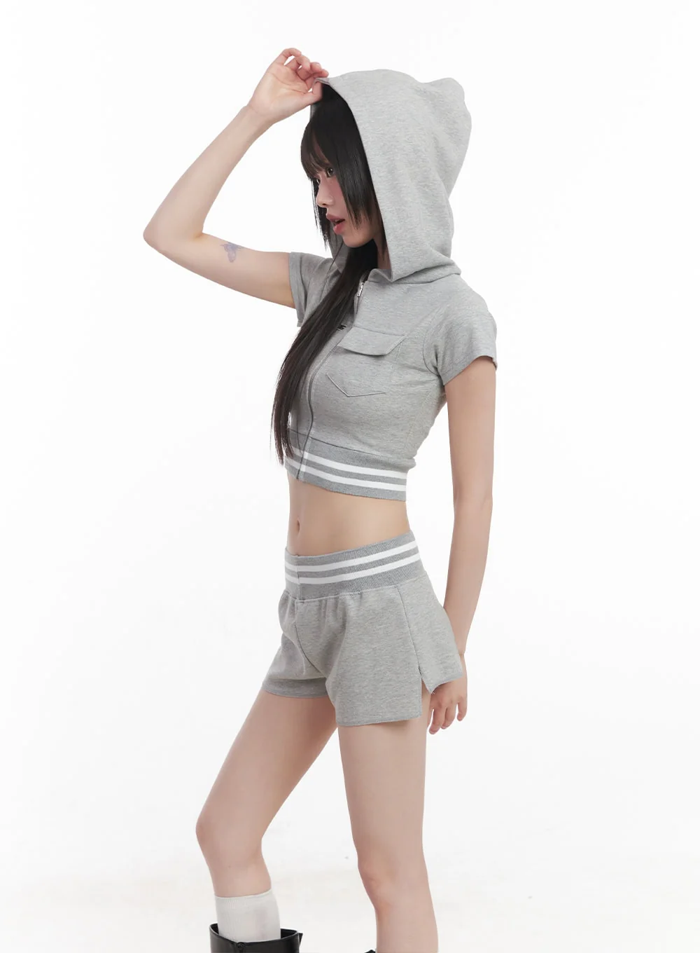 Striped Zip-Up Hooded Crop Top CU506 - Image 7