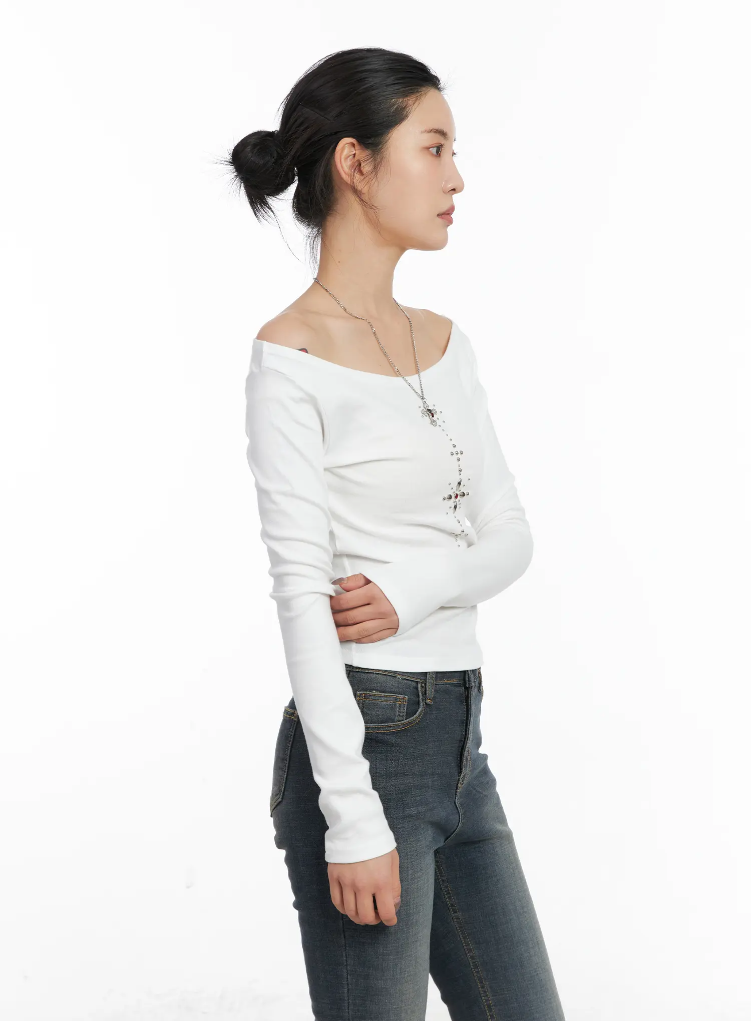 Studded Boat Neck Long Sleeve Top CD509 - Image 4