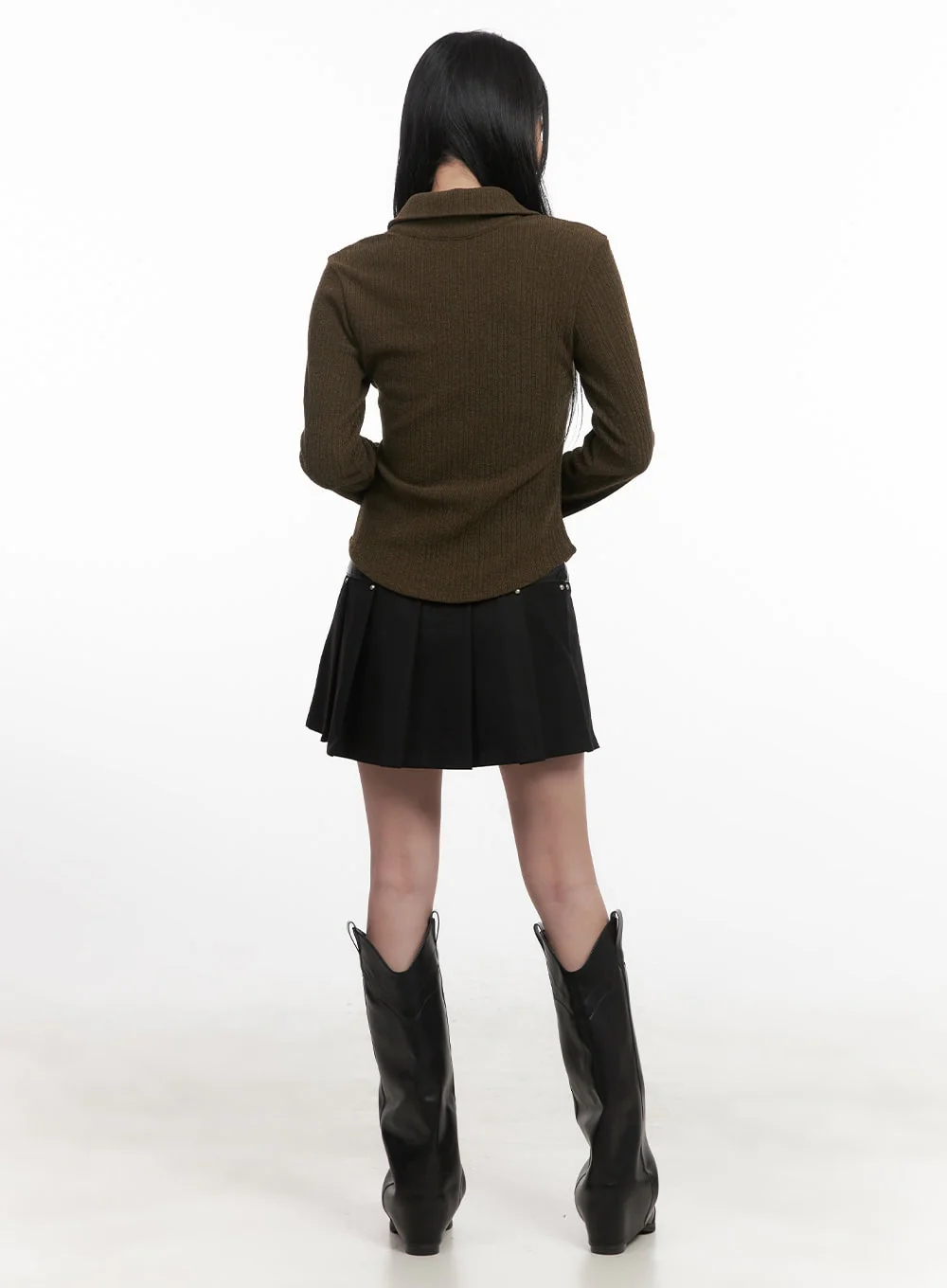 Studded Mini Skirt with Faux Leather Waistband CJ517 - Image 4