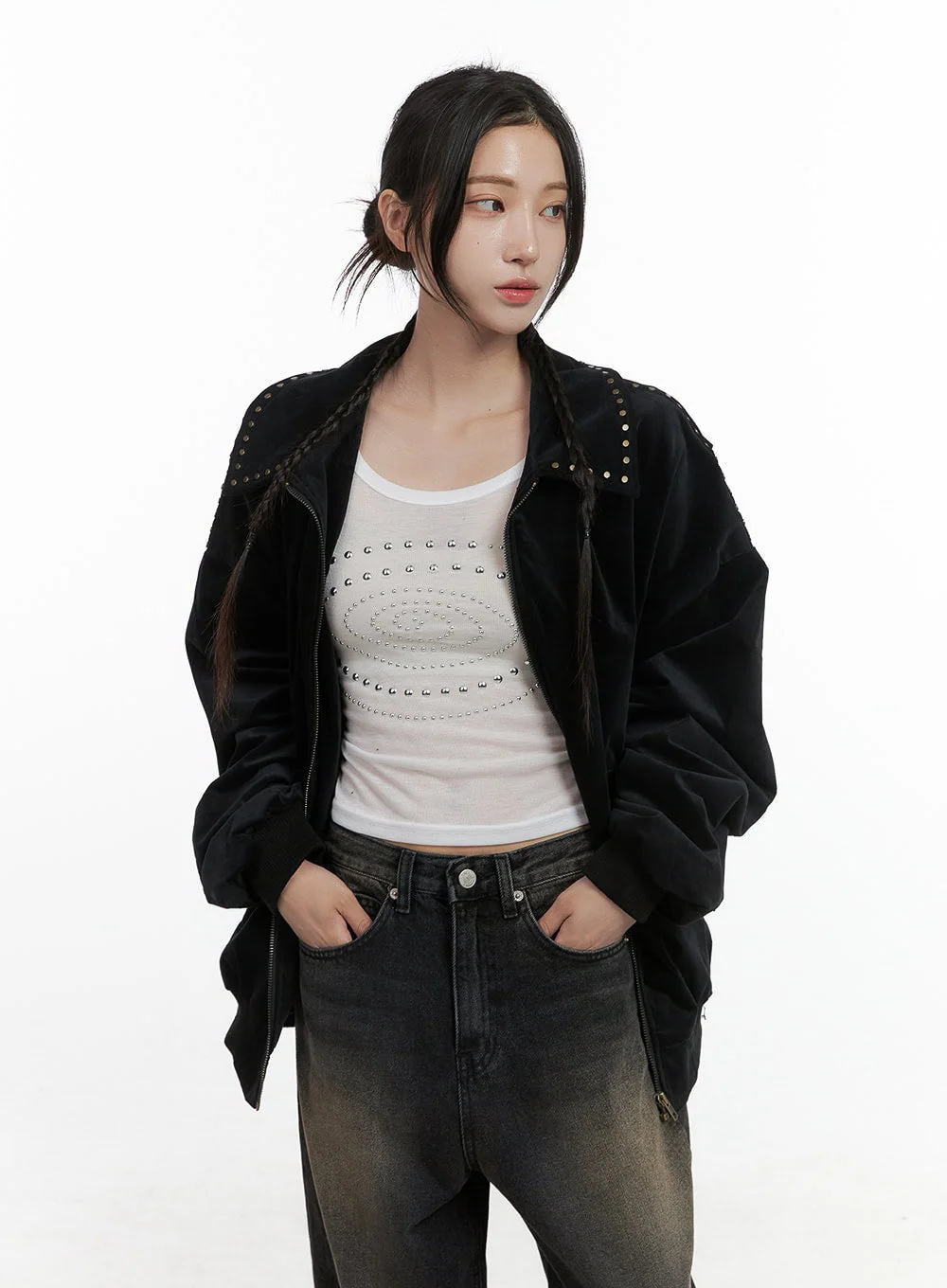 Studded Oversize Collar Jacket CO402