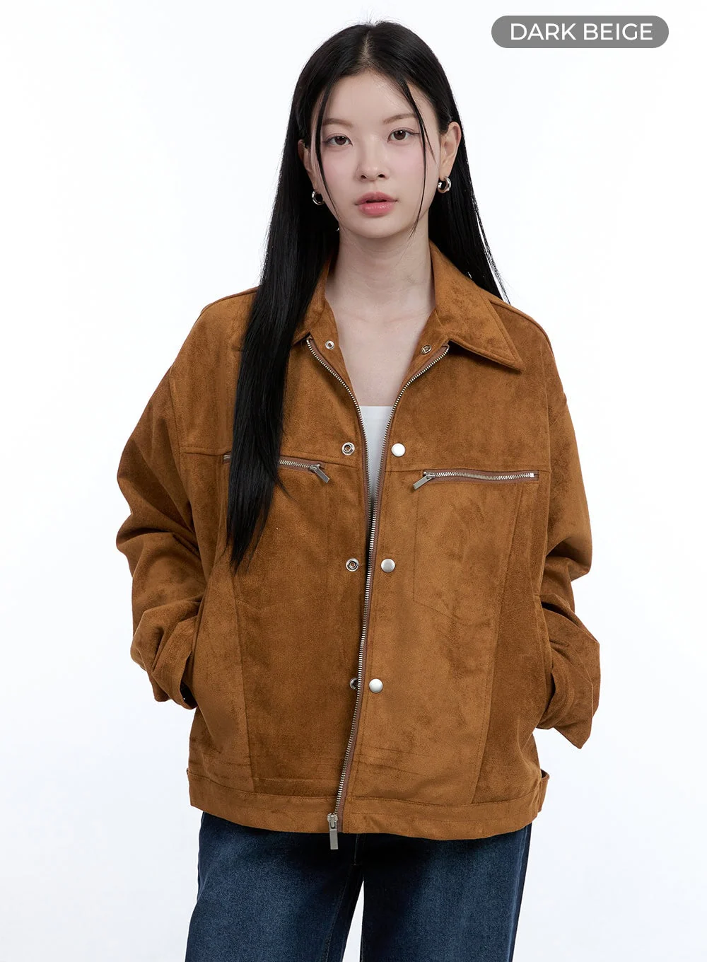 Suede Collar Zip-Up Jacket OO429 - Image 7