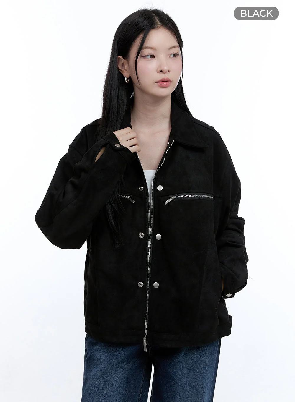 Suede Collar Zip-Up Jacket OO429 - Image 8