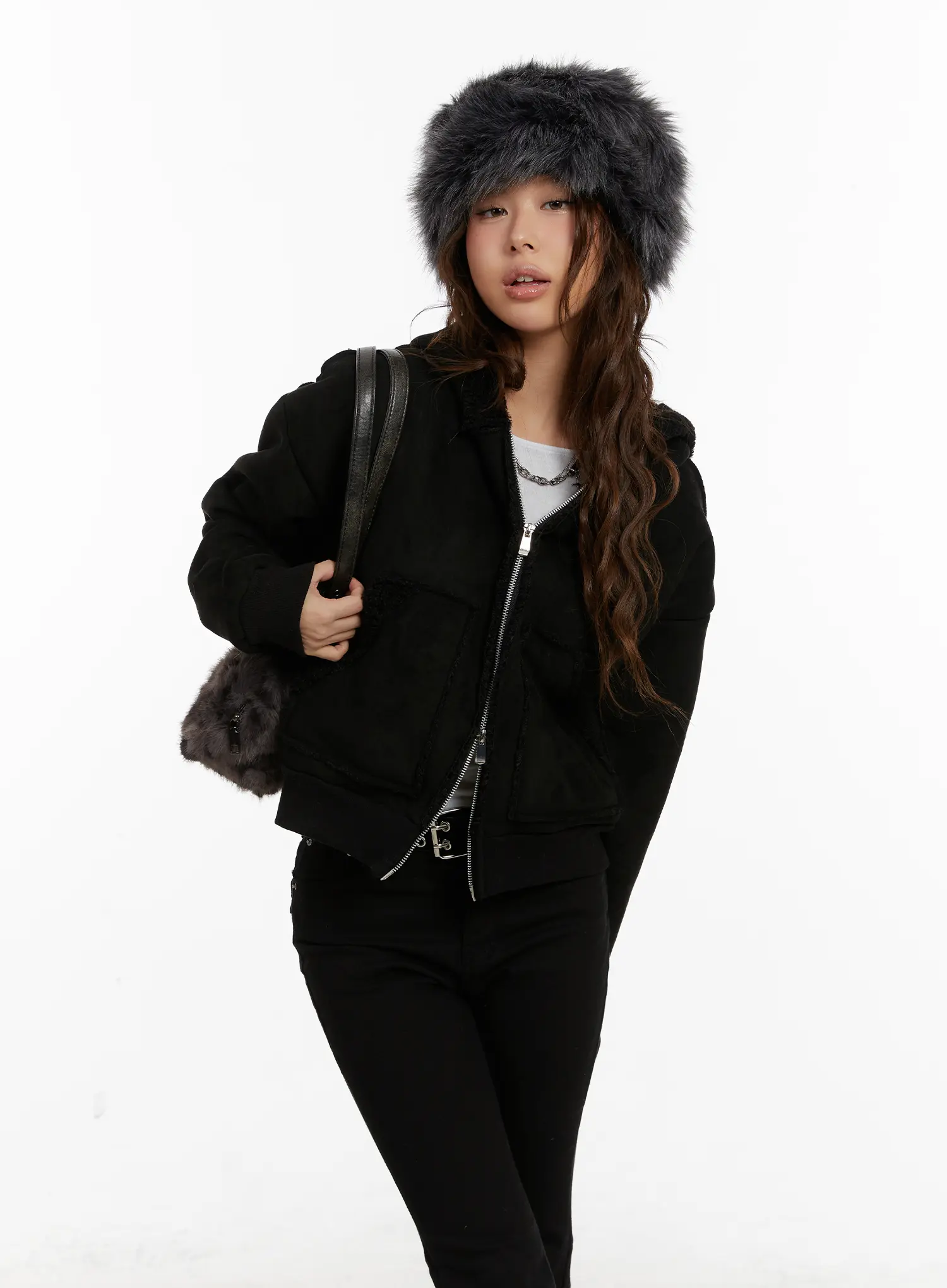 Suede Cropped Hooded Jacket CD512 - Image 5