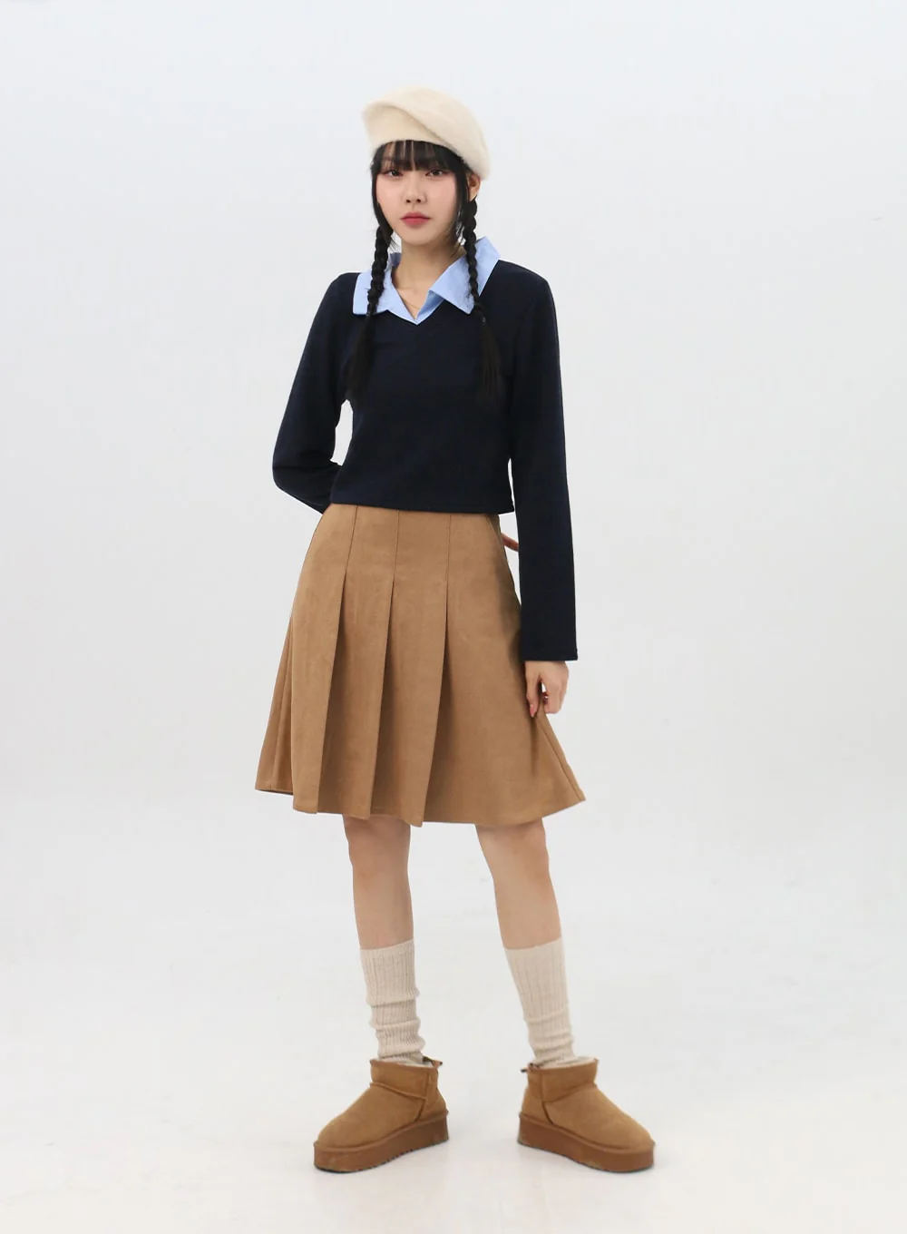 Suede Pleated Midi Skirt IN310 - Image 4