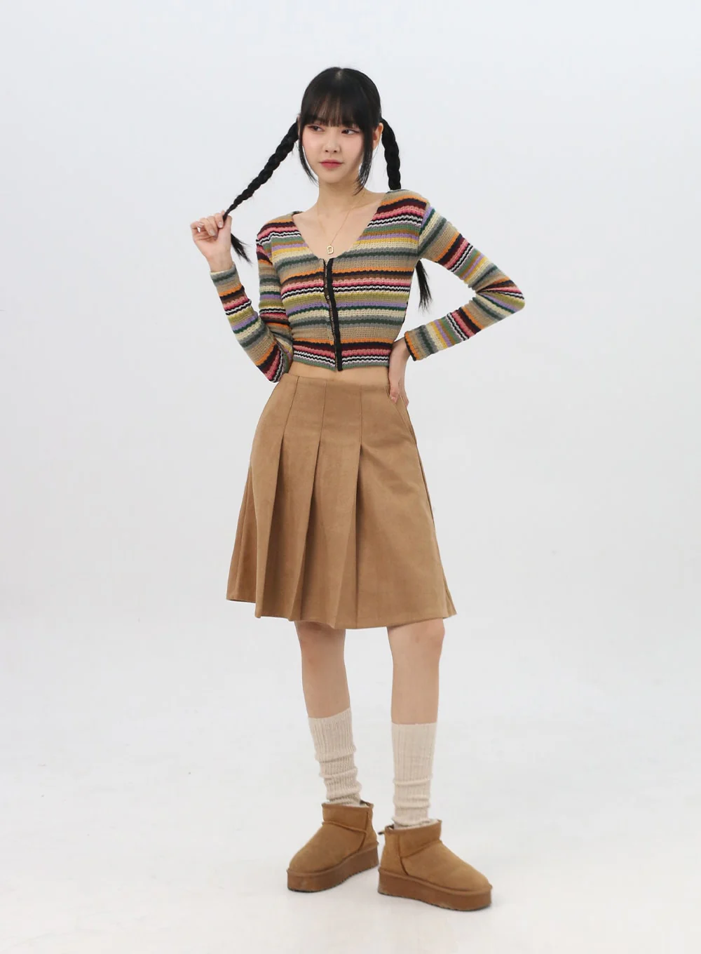 Suede Pleated Midi Skirt IN310 - Image 6