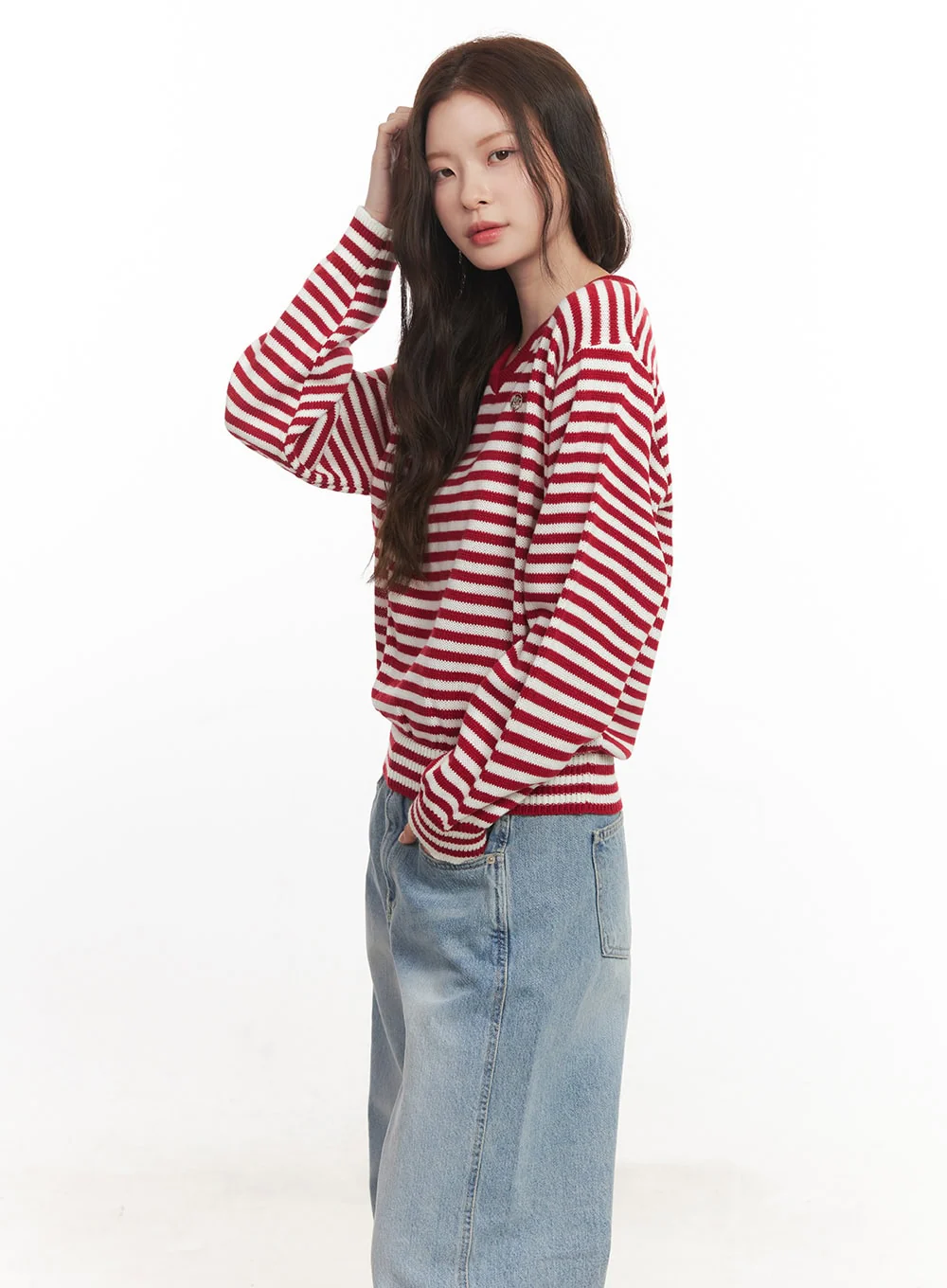 Sweet Apple Stripe V-Neck Sweater CA501 - Image 7
