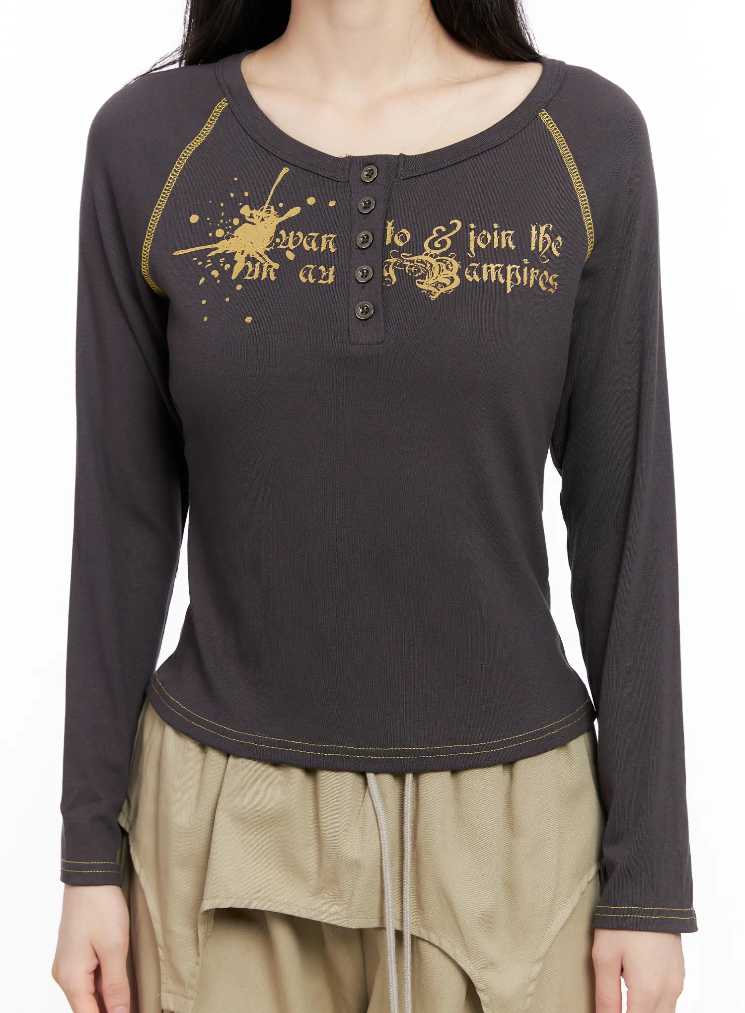 Tattoo Graphic U-Neck Long Sleeve Tee CG526 - Image 11