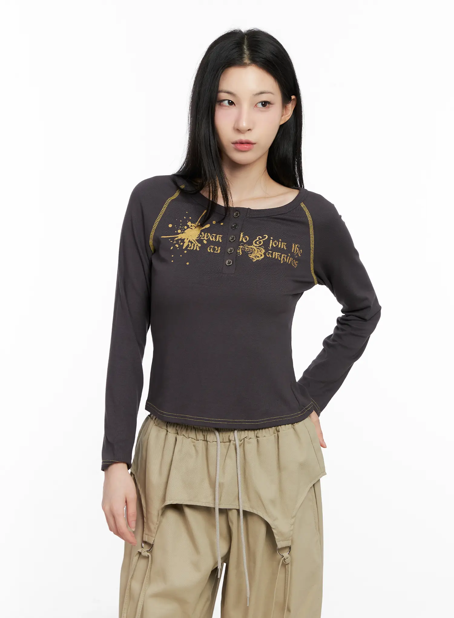 Tattoo Graphic U-Neck Long Sleeve Tee CG526 - Image 12