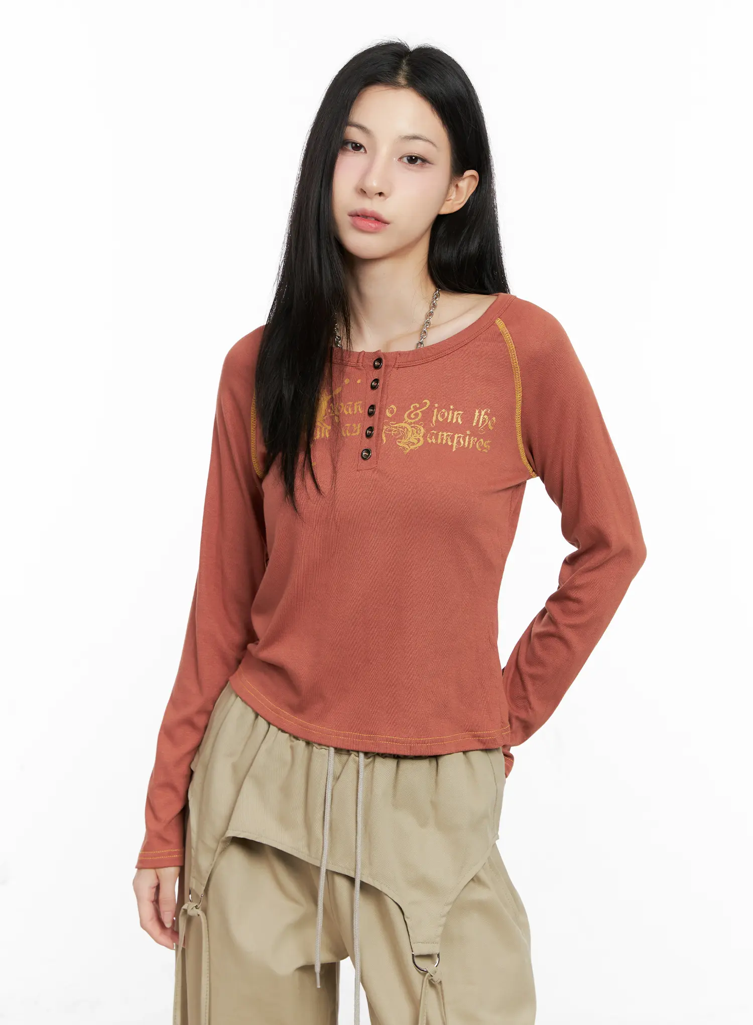Tattoo Graphic U-Neck Long Sleeve Tee CG526 - Image 13