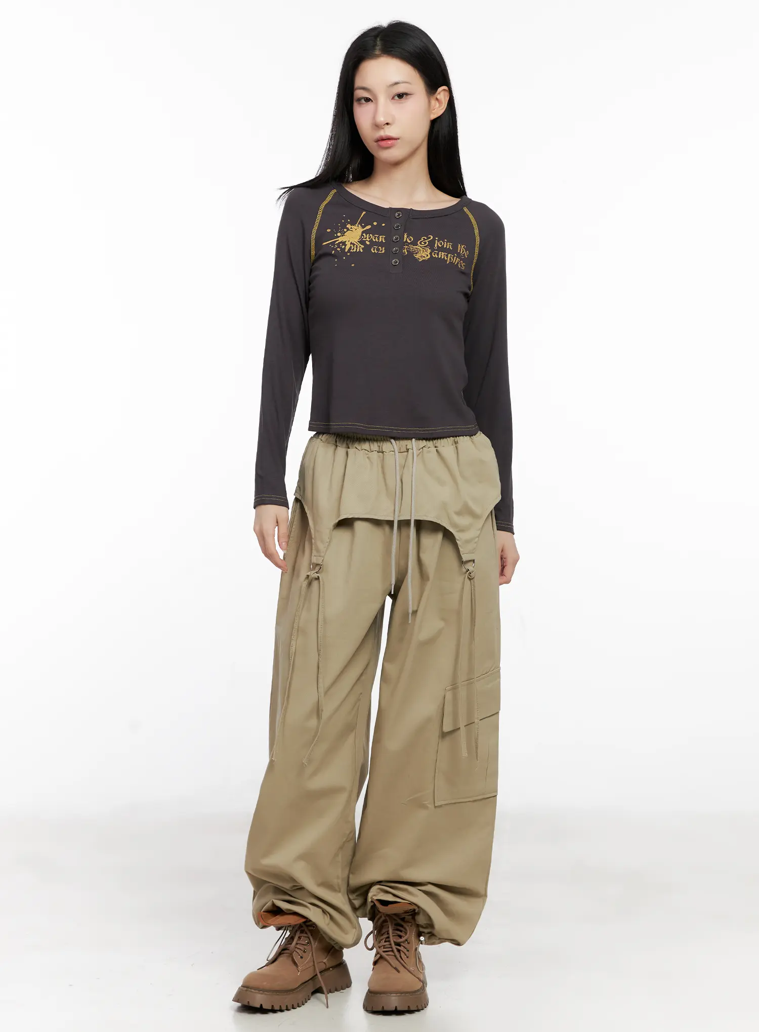 Tattoo Graphic U-Neck Long Sleeve Tee CG526 - Image 5