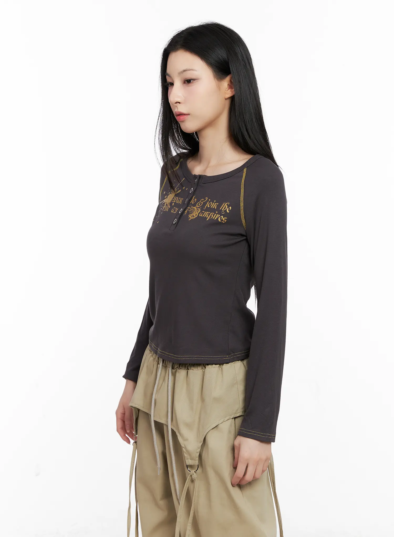 Tattoo Graphic U-Neck Long Sleeve Tee CG526 - Image 9