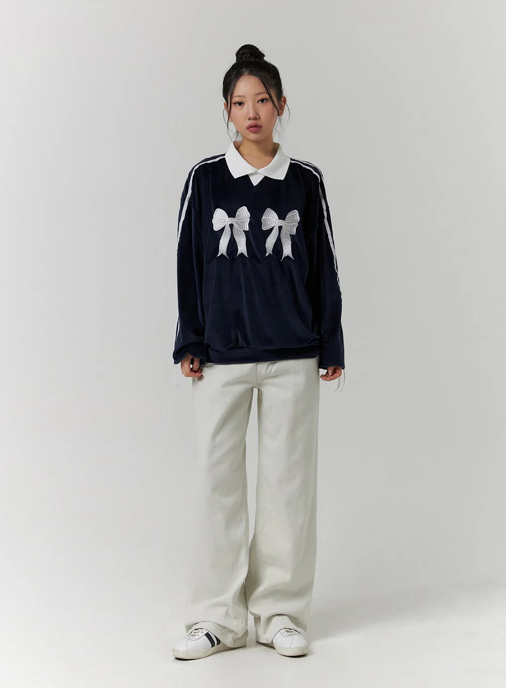 Terry Collar Double Ribbon Sweatshirt CD319 - Image 2