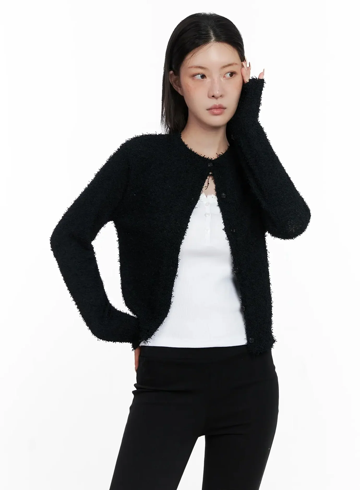 Textured Knit Cardigan IS508 - Image 2