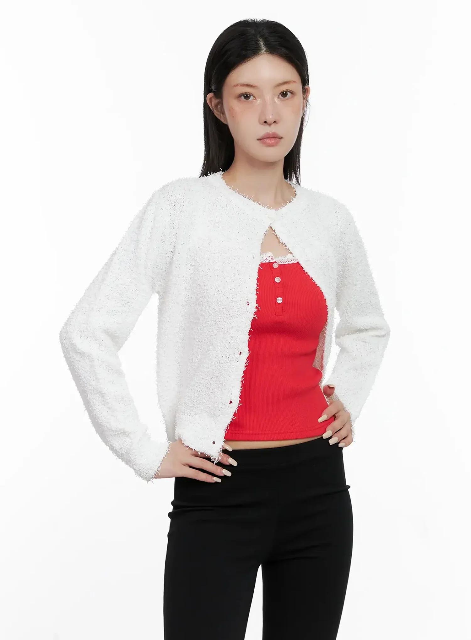 Textured Knit Cardigan IS508 - Image 4