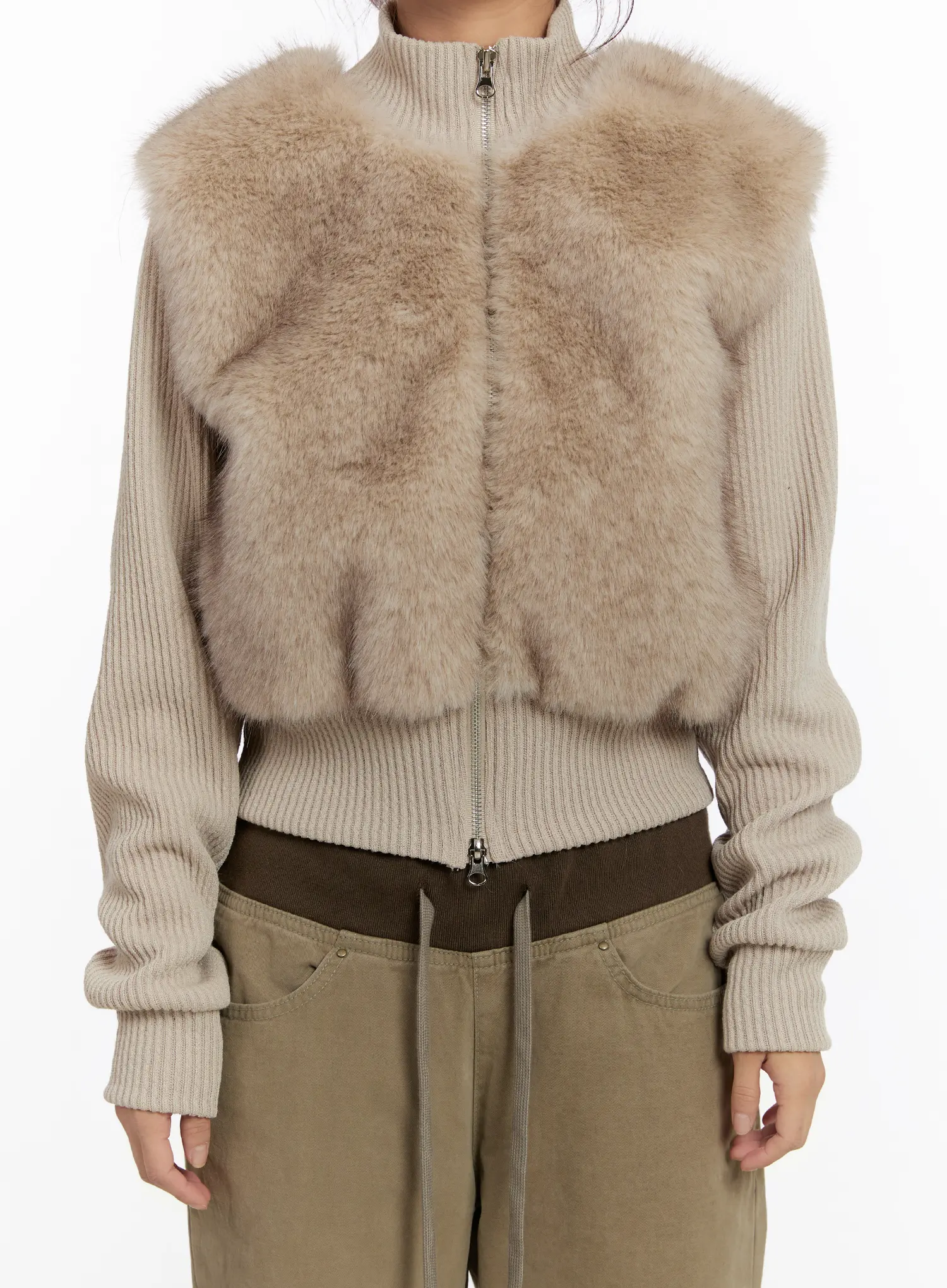 Textured Knit Faux Fur Jacket CN527 - Image 4
