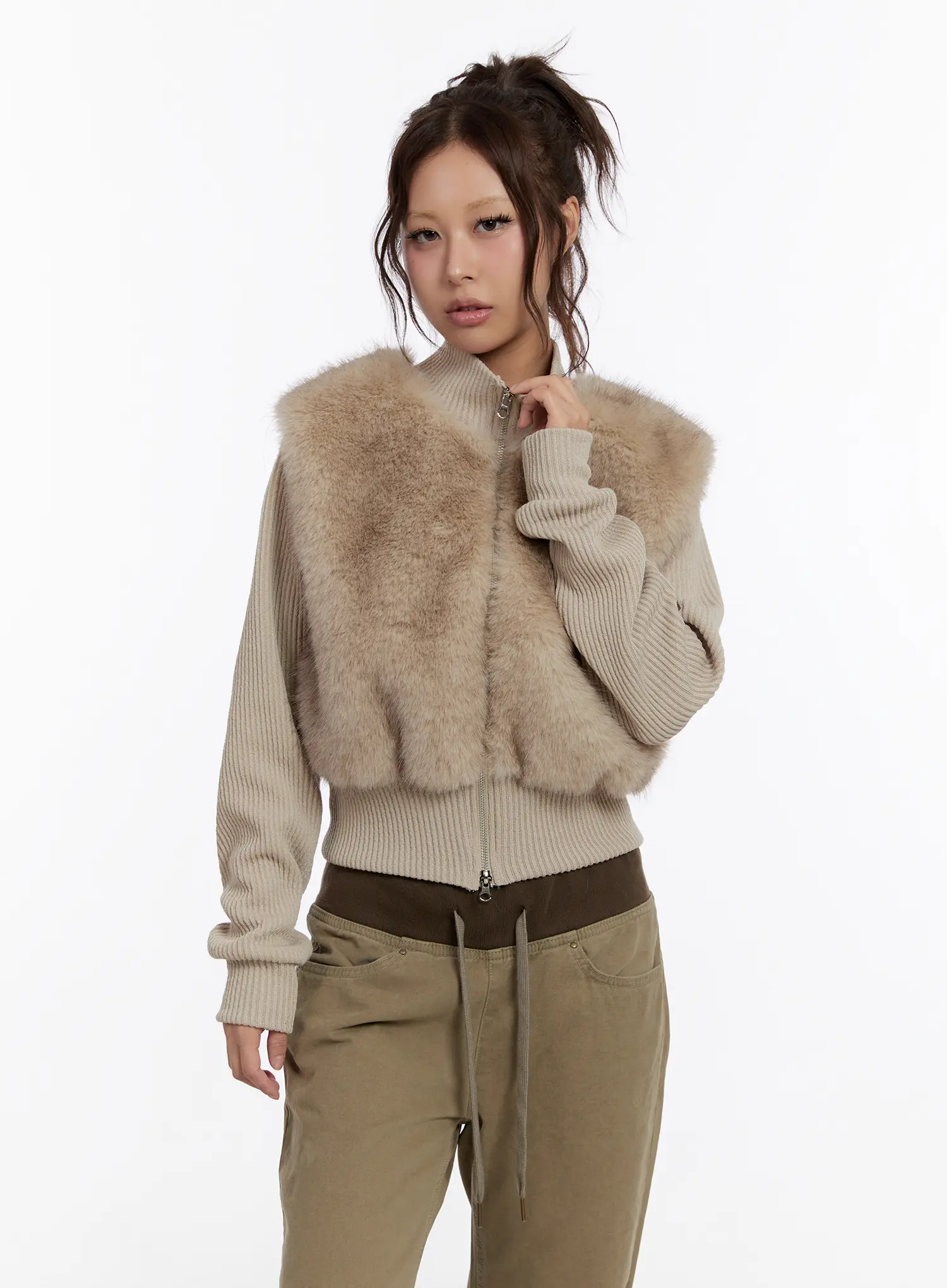 Textured Knit Faux Fur Jacket CN527 - Image 5