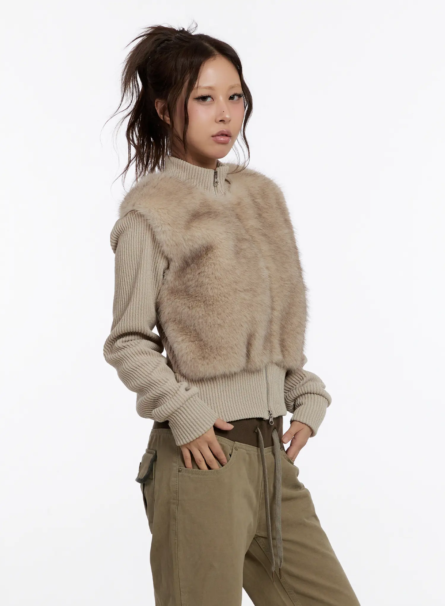 Textured Knit Faux Fur Jacket CN527 - Image 6