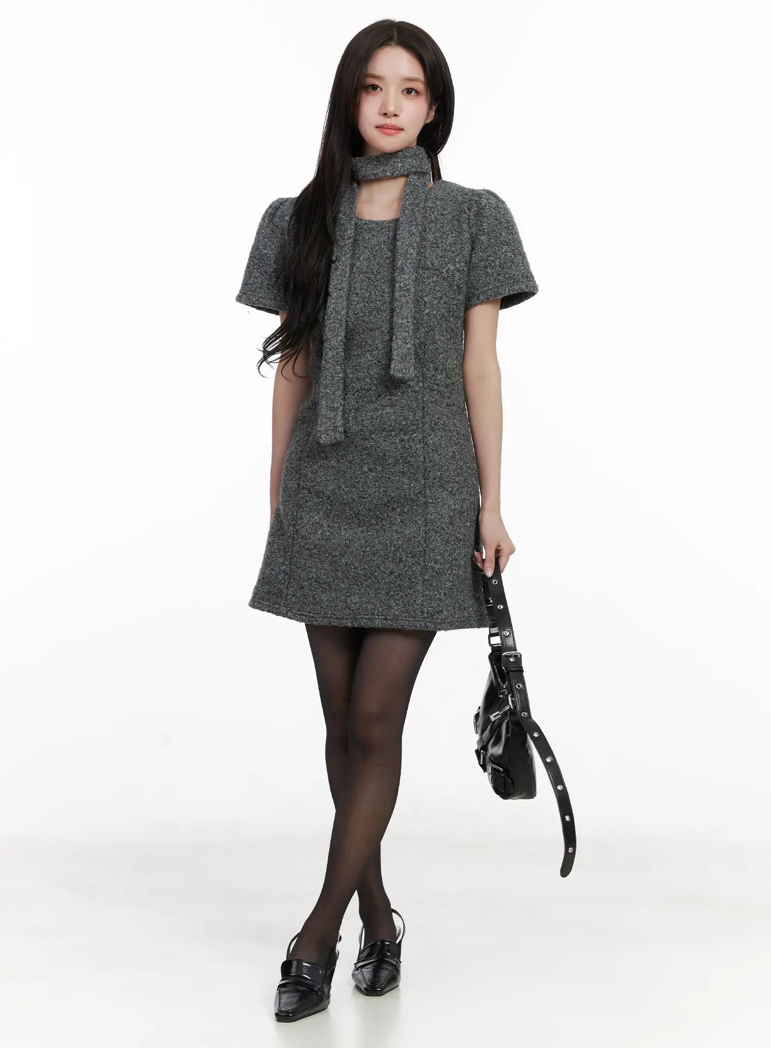 Textured Mini Dress and Scarf Set CN526