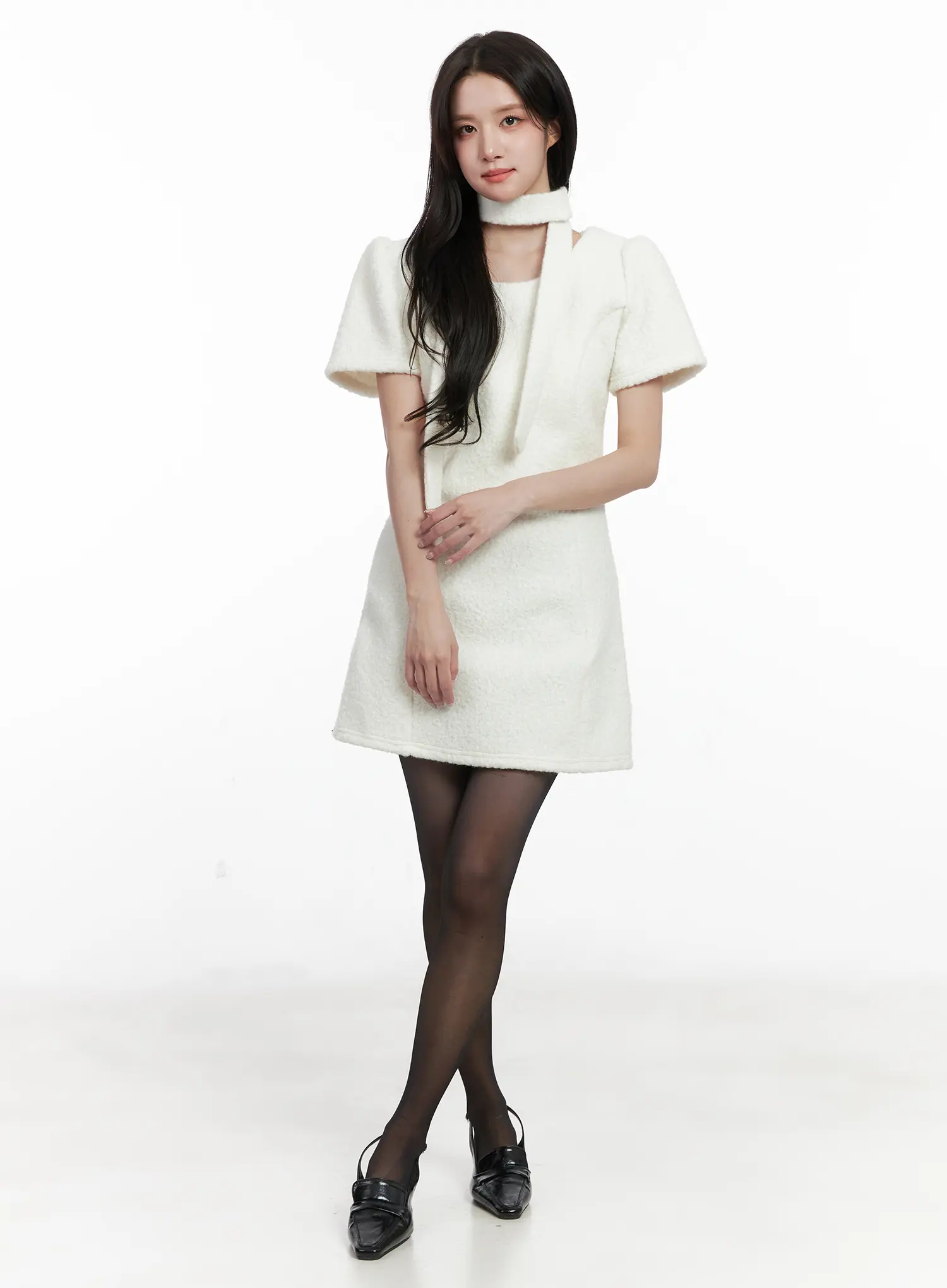 Textured Mini Dress and Scarf Set CN526 - Image 2