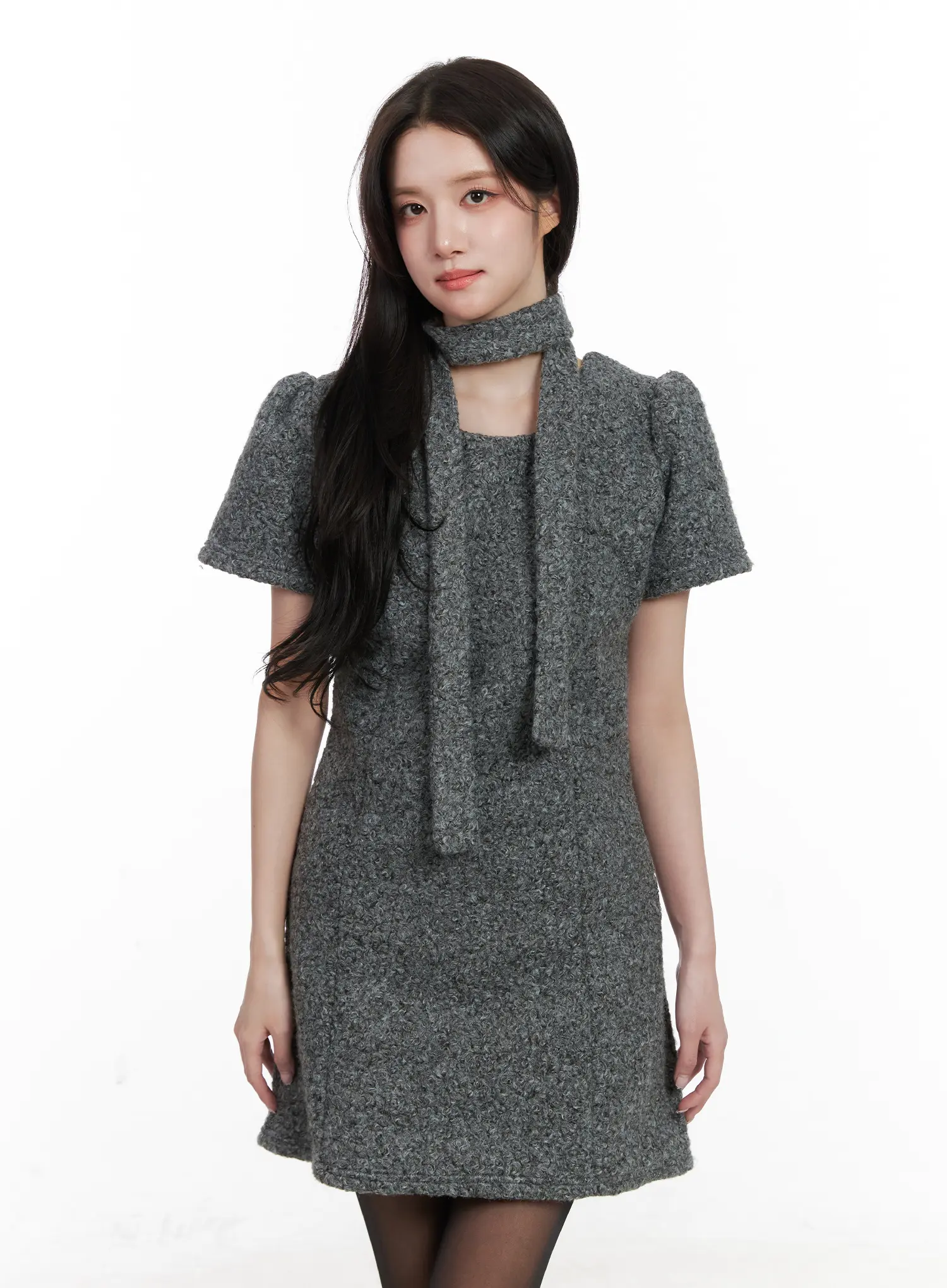 Textured Mini Dress and Scarf Set CN526 - Image 3