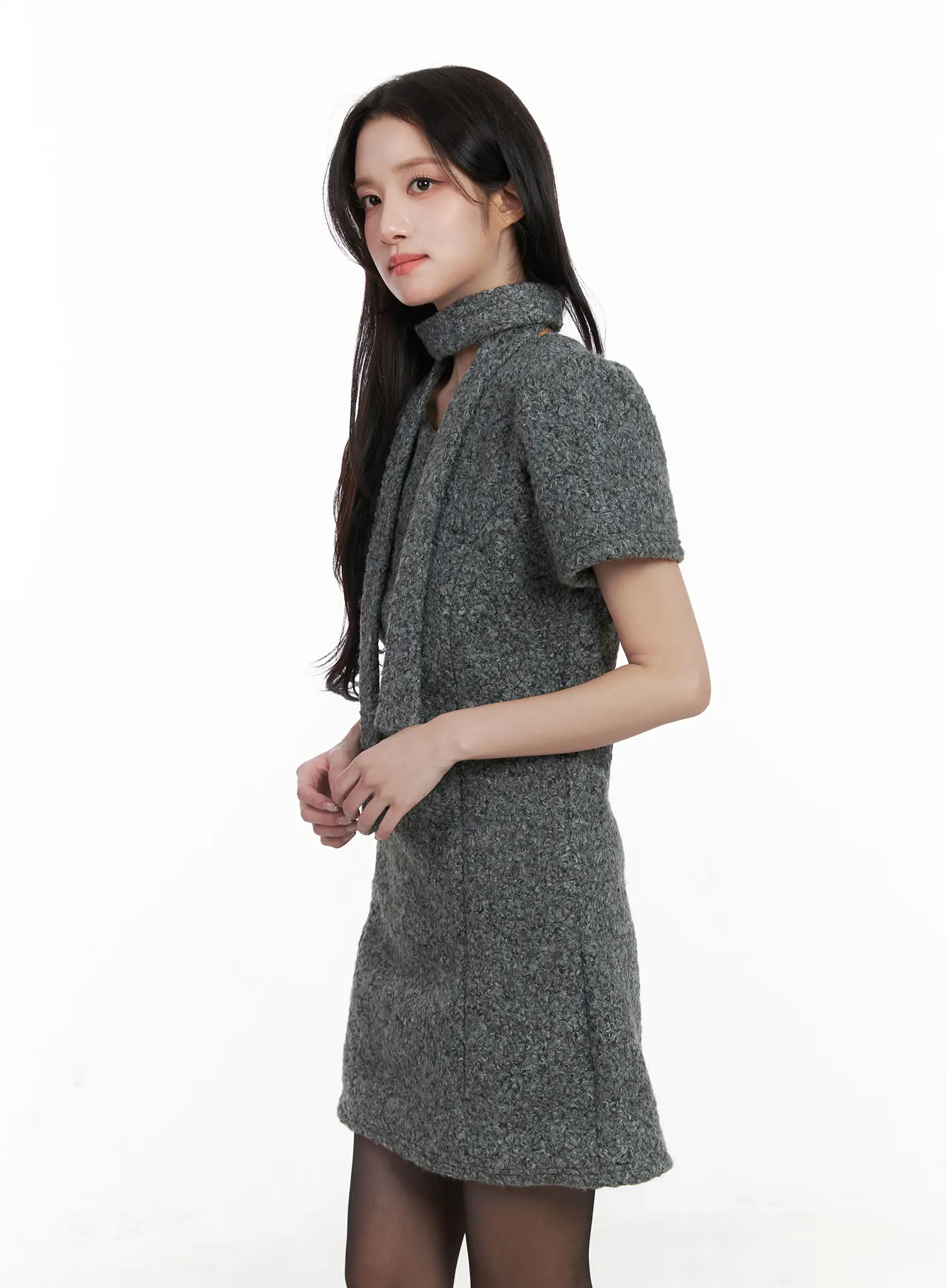 Textured Mini Dress and Scarf Set CN526 - Image 7