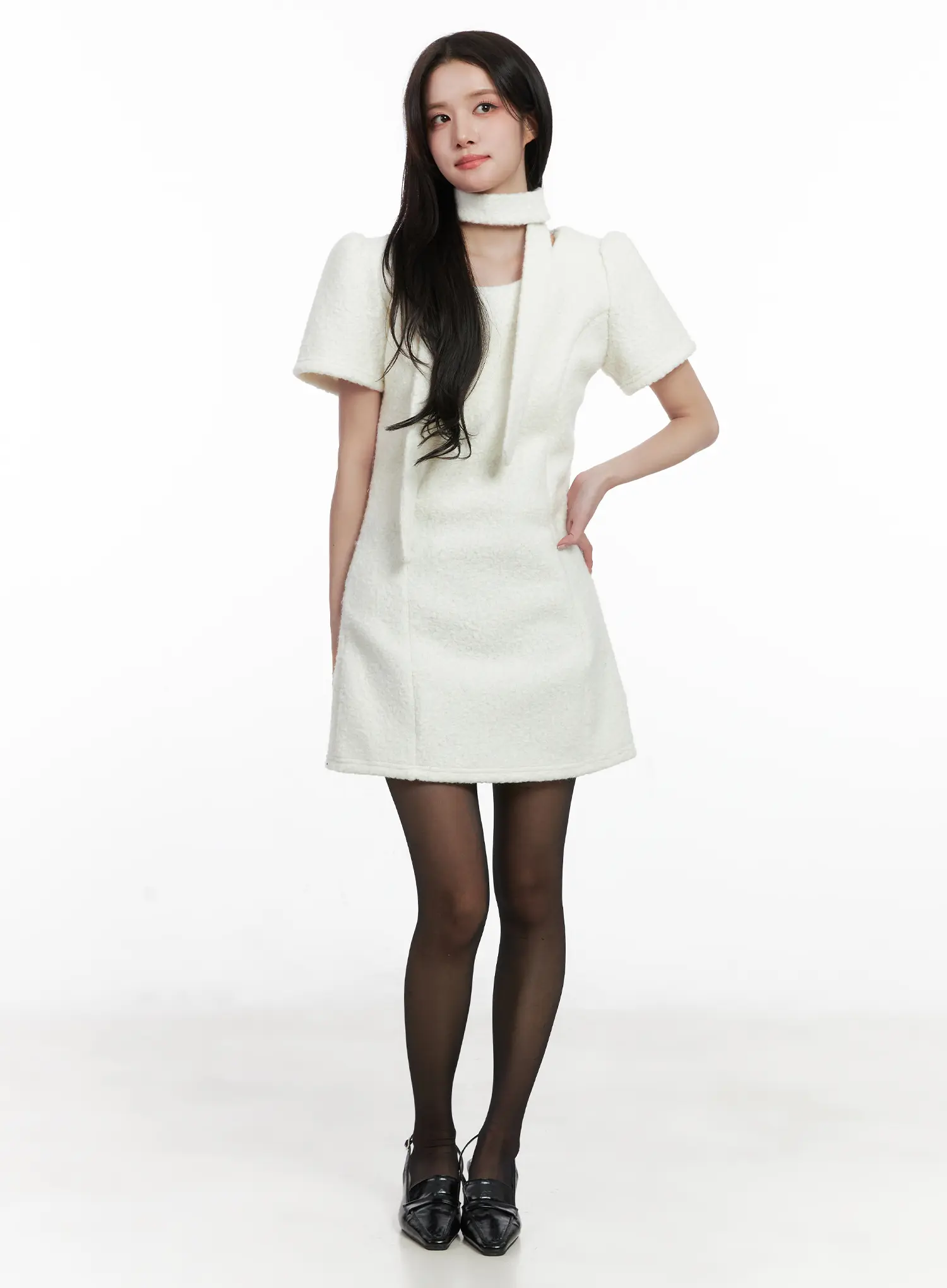 Textured Mini Dress and Scarf Set CN526 - Image 8