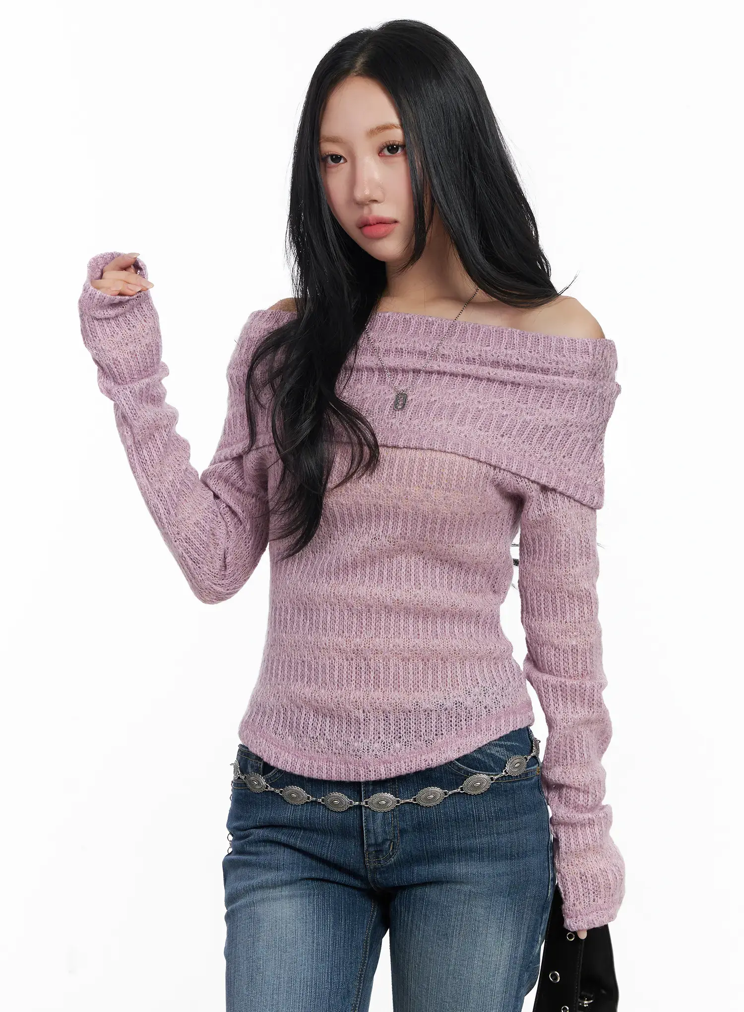 Textured Off-Shoulder Knit Top CJ514