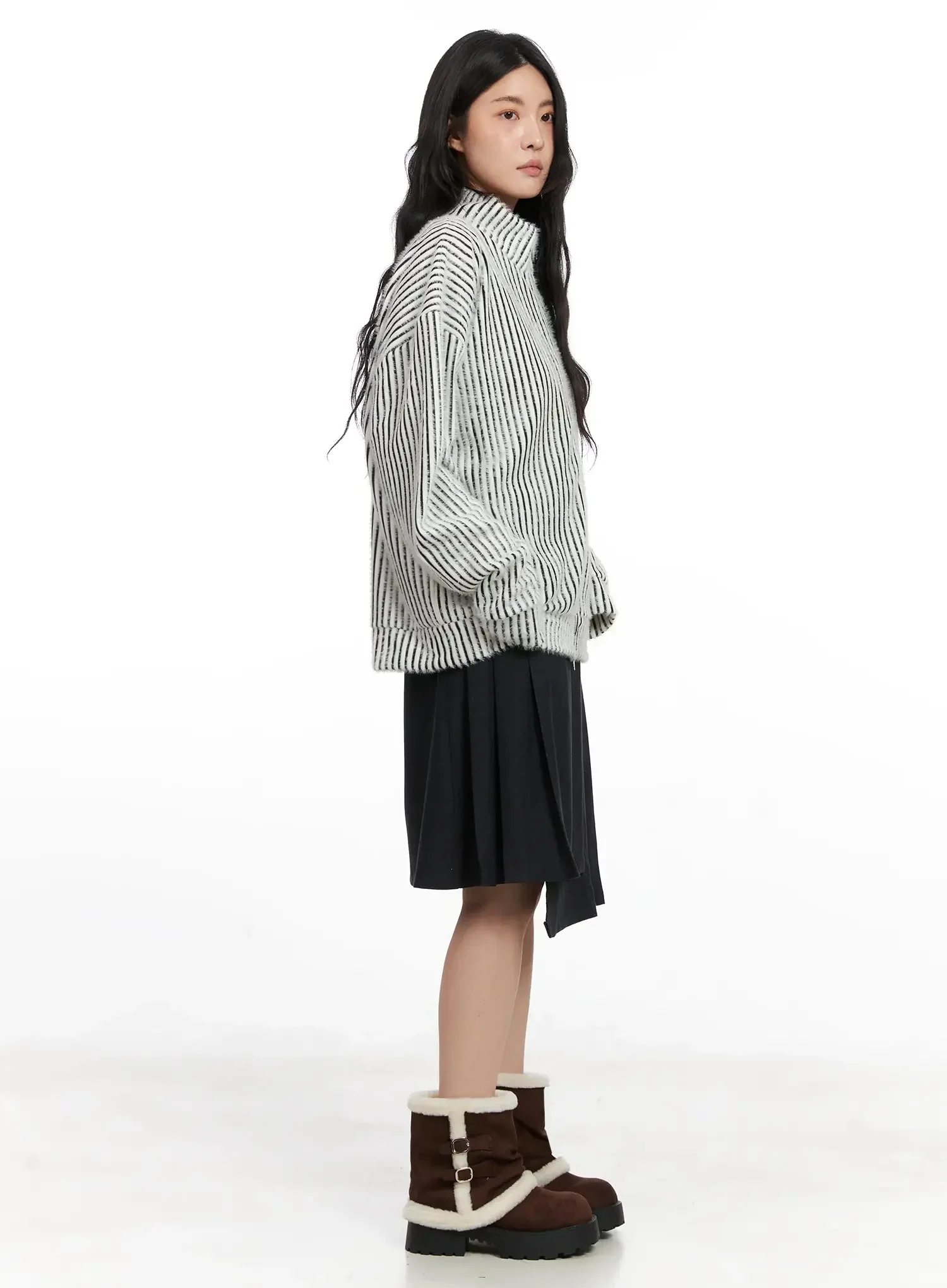 Textured Striped Zip-Up Sweater IN528 - Image 10