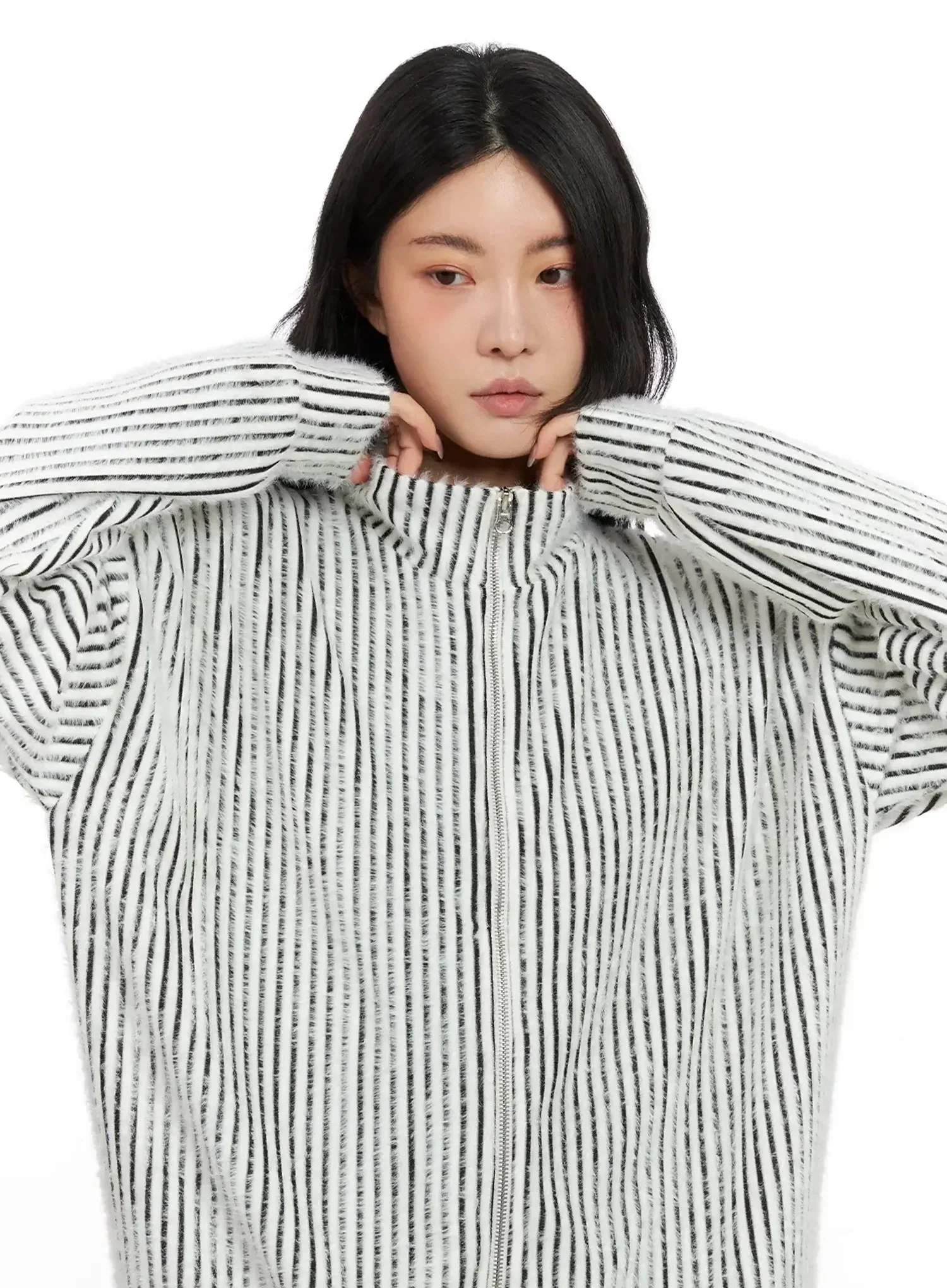 Textured Striped Zip-Up Sweater IN528 - Image 6