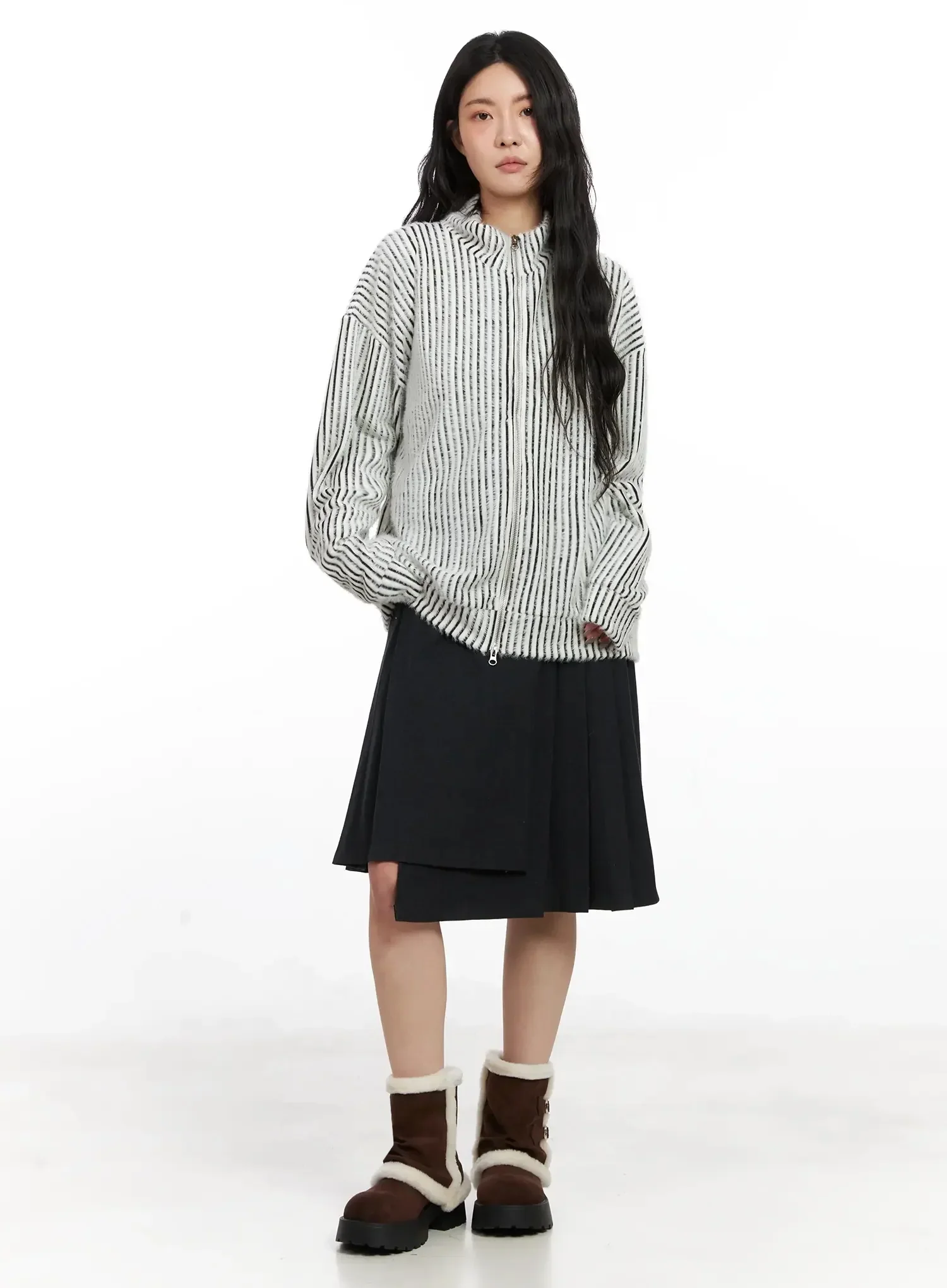 Textured Striped Zip-Up Sweater IN528 - Image 9