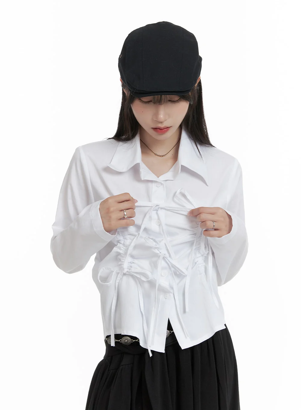 Tie Shirred Crop Shirt CA404 - Image 3
