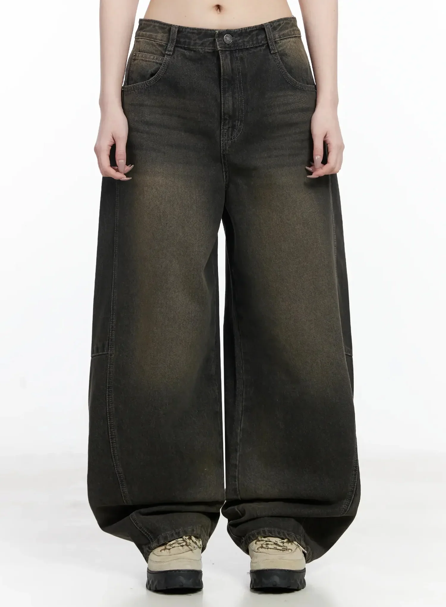 Tracey Vintage Black Washed Wide Leg Jeans IJ528