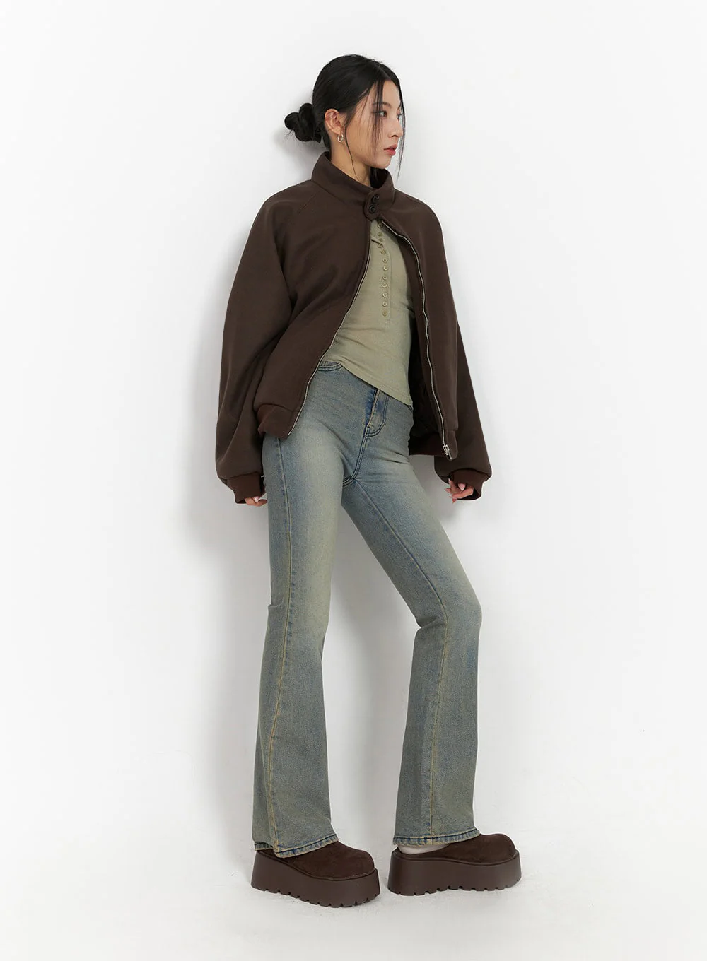Trendy Oversized Zip-Up Jacket IJ503 - Image 2