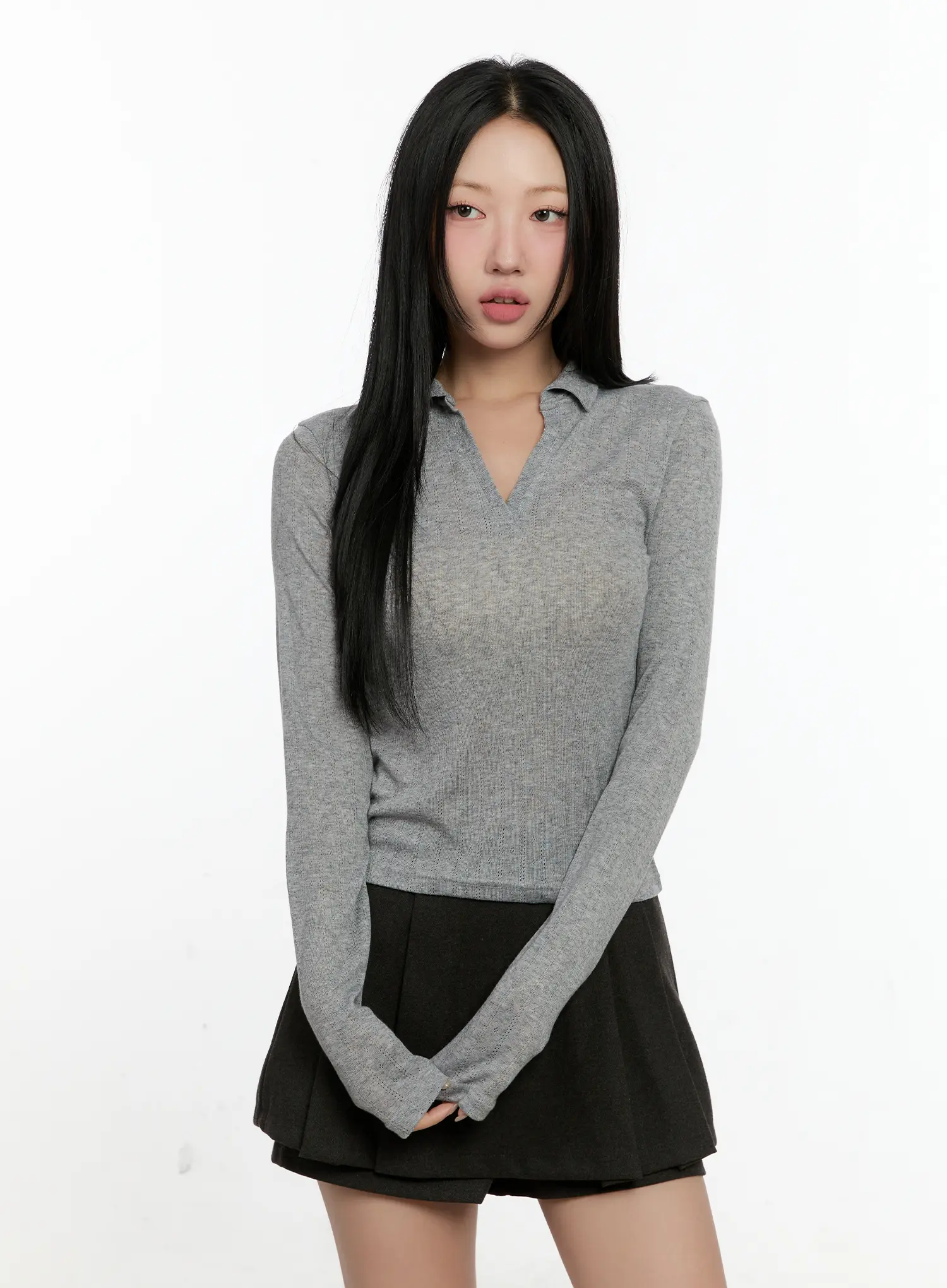 Trendy Slit Collar Crop Top CN505 - Image 10